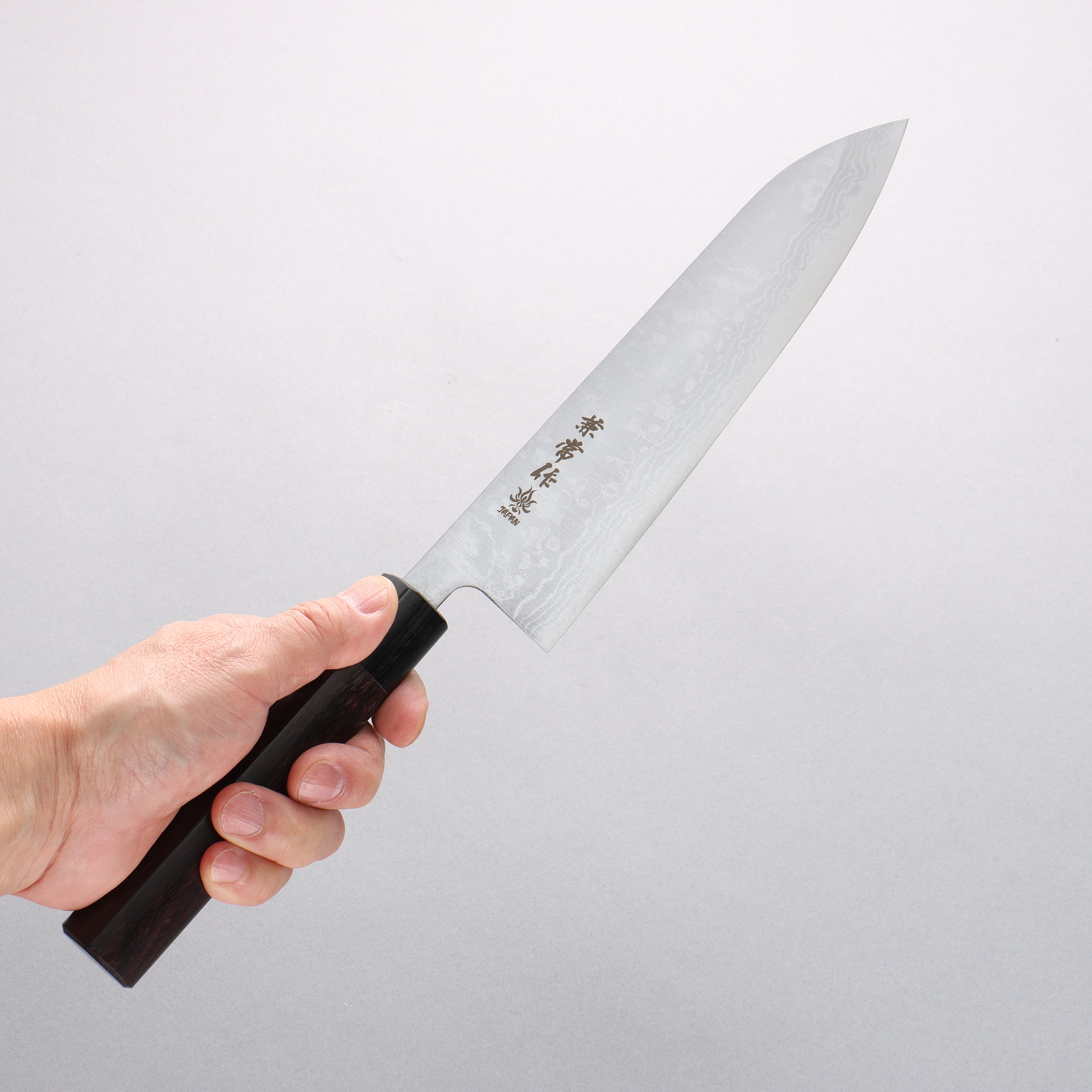 Kanetsune Blue Steel No.2 Damascus Gyuto 210mm Rosewood (Ferrule: Black Pakka Wood) Handle - Seisuke Knife