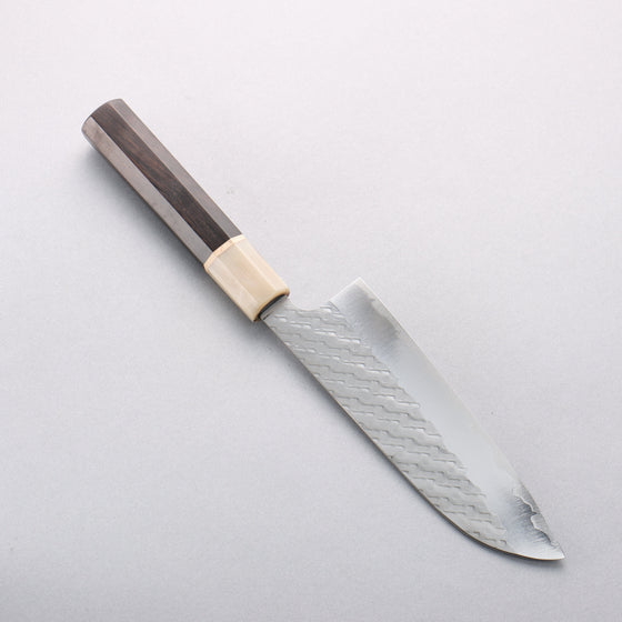 Takeshi Saji SPG STRIX Hammered Migaki Finished Santoku 170mm Ebony Wood (ferrule: Marbled Water Buffalo Horn) Handle - Seisuke Knife
