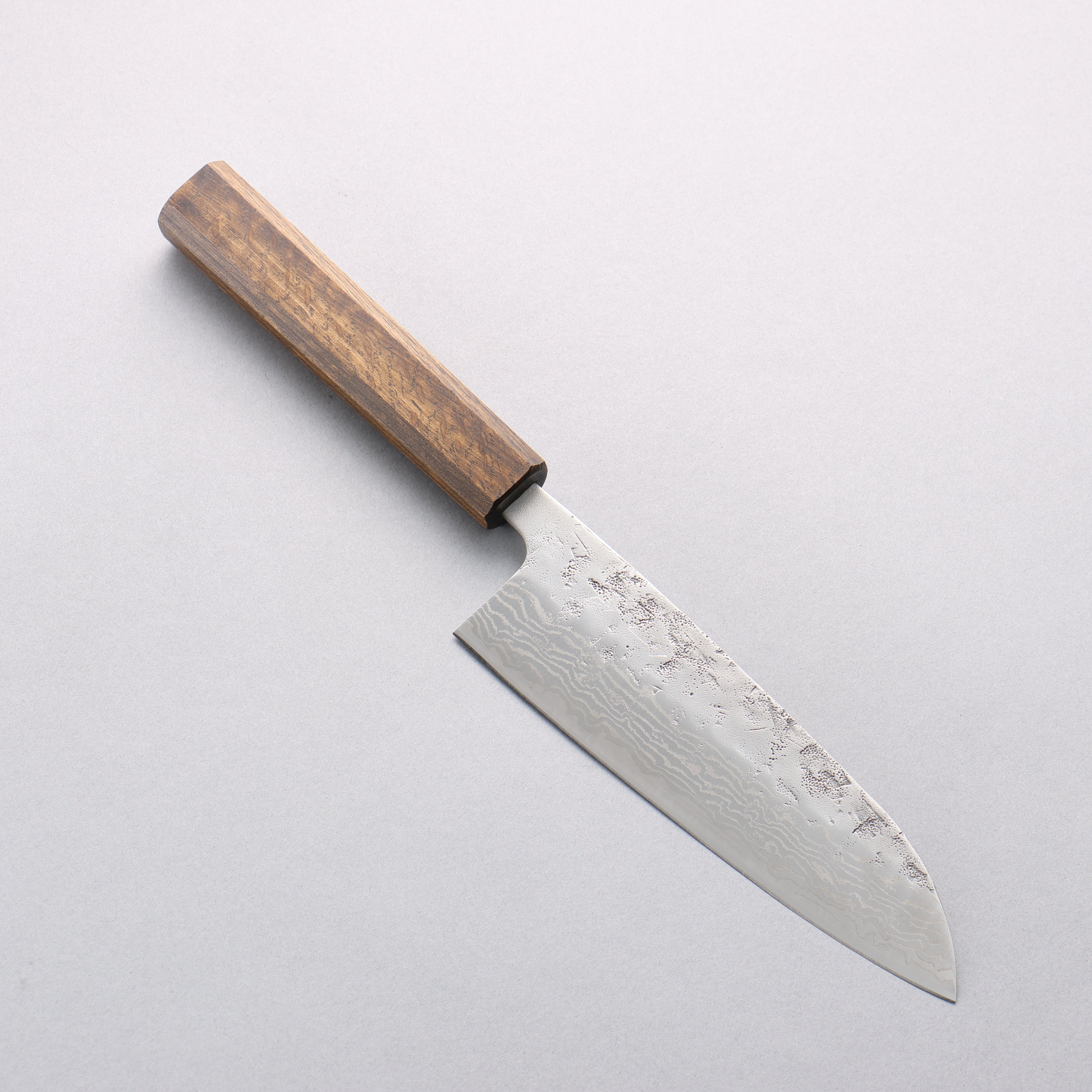 Oul Swedish Steel-stn Washiji Damascus Santoku 165mm Oak Handle - Seisuke Knife