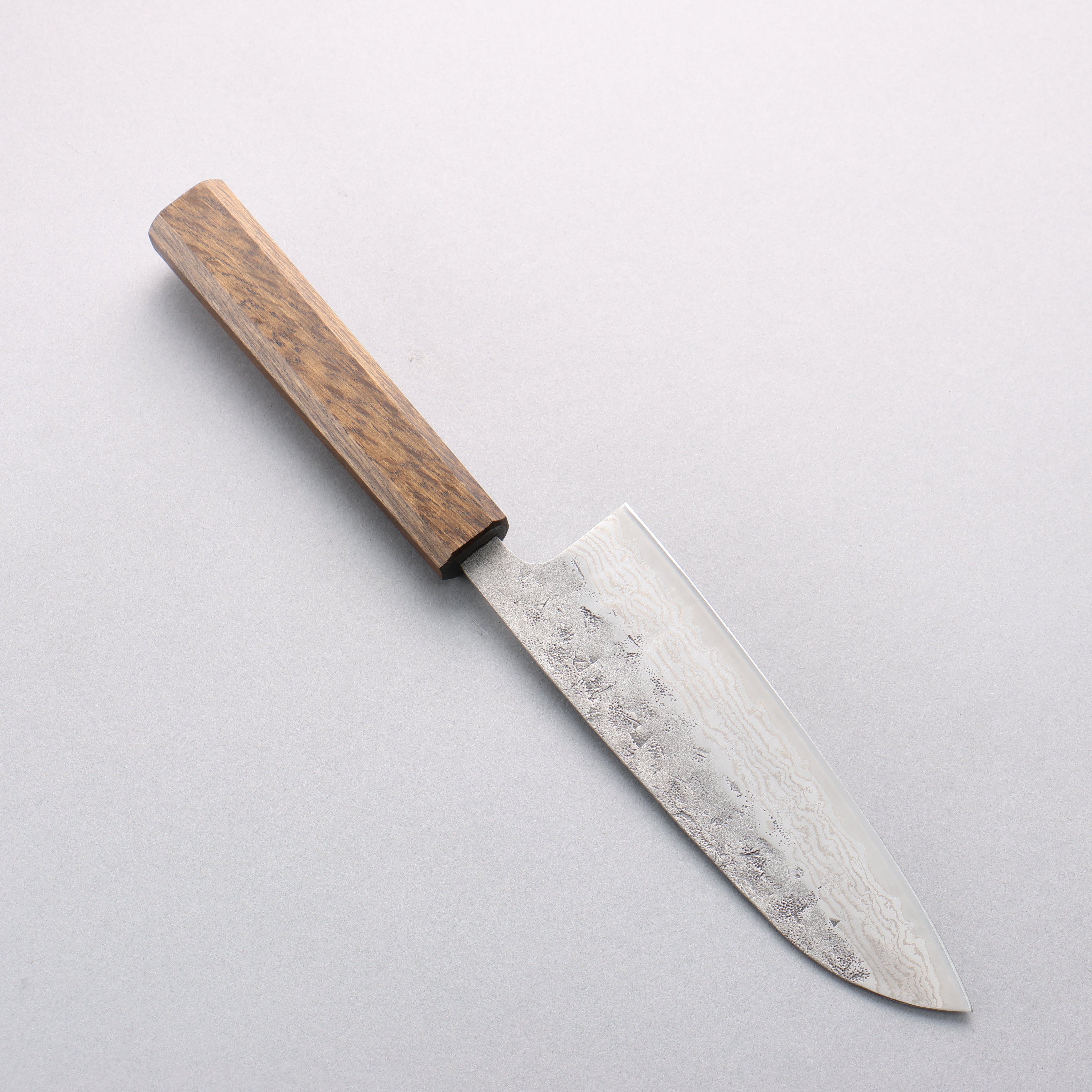 Oul Swedish Steel-stn Washiji Damascus Santoku 165mm Oak Handle - Seisuke Knife