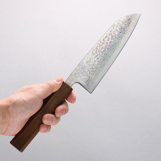 Oul Silver Steel No.3 Hammered Damascus Migaki Finished Santoku 165mm Oak Handle - Seisuke Knife