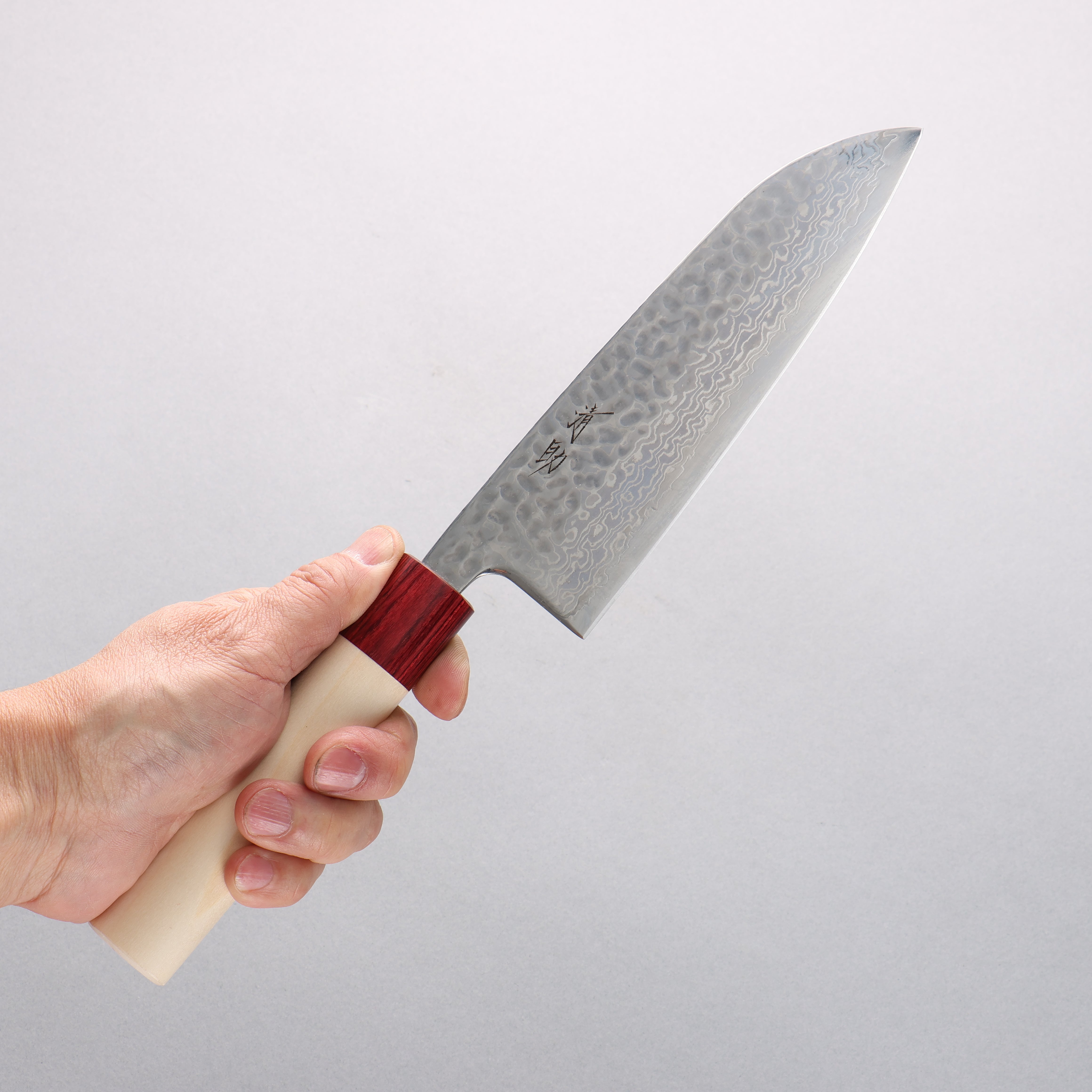 Seisuke Geppaku Silver Steel No.3 Hammered Damascus Santoku 170mm Magnolia Handle - Seisuke Knife