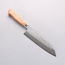  Takamura Knives Chromax Steel Hammered Santoku 170mm with Brown Pakka wood Handle - Seisuke Knife