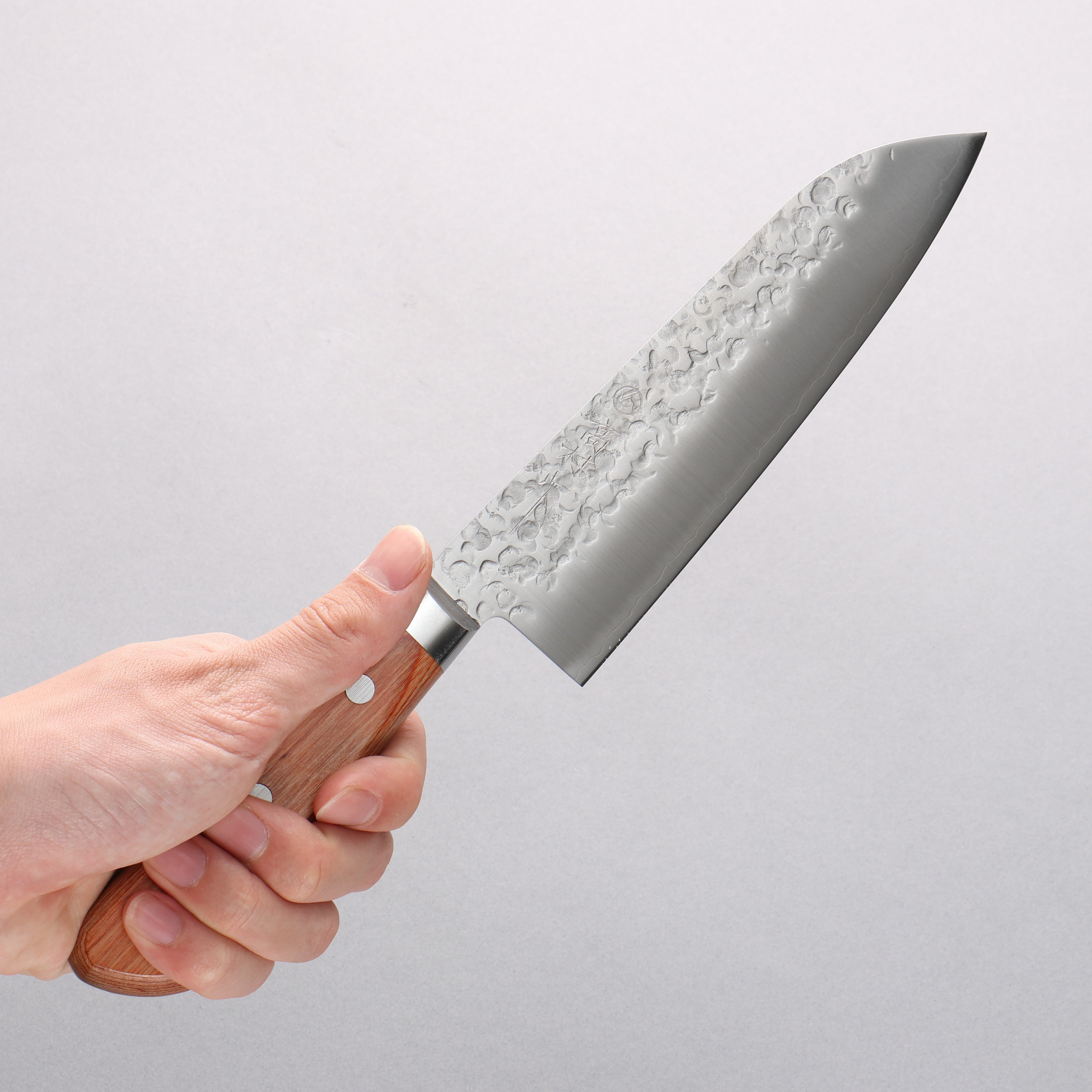 Takamura Knives Chromax Steel Hammered Santoku 170mm with Brown Pakka wood Handle - Seisuke Knife