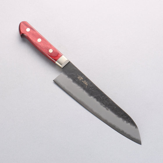 Seisuke Kuronashi Blue Super Nashiji Kurouchi Santoku 180mm Red Pakka wood Handle - Seisuke Knife