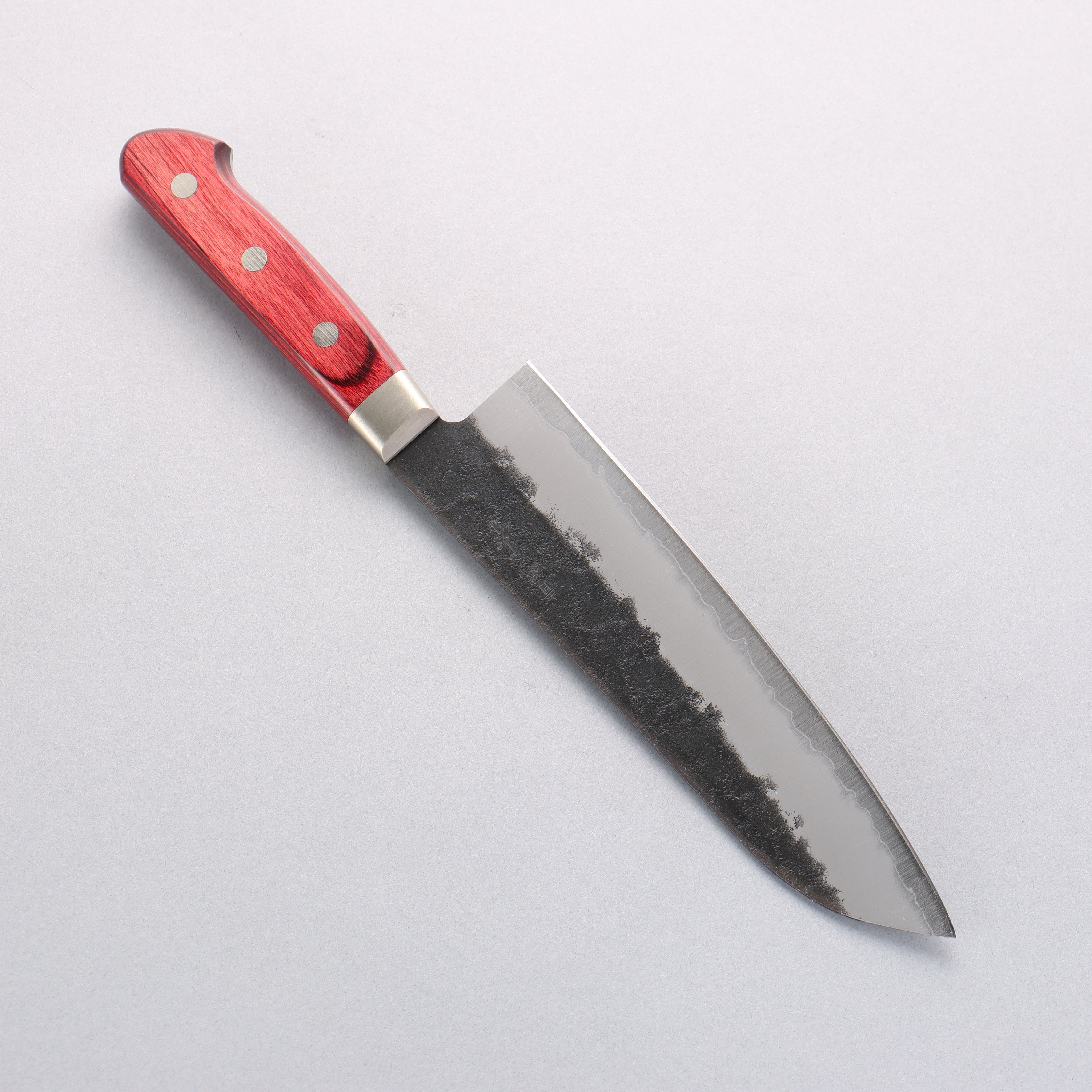 Seisuke Kuronashi Blue Super Nashiji Kurouchi Santoku 180mm Red Pakka wood Handle - Seisuke Knife