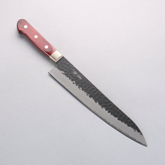 Seisuke Kurobeni Blue Super Hammered Kurouchi Gyuto 240mm Red Pakka wood Handle - Seisuke Knife