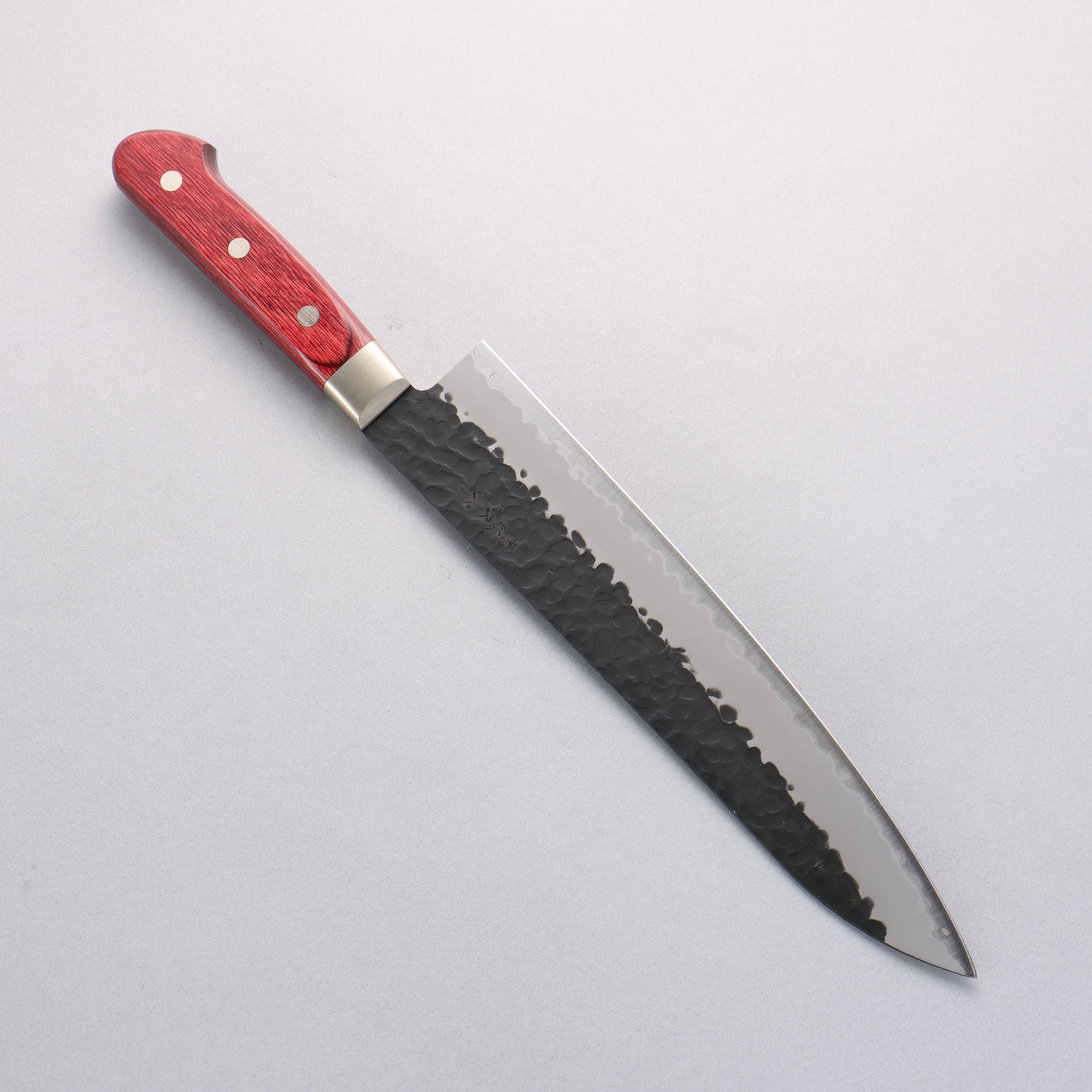 Seisuke Kurobeni Blue Super Hammered Kurouchi Gyuto 240mm Red Pakka wood Handle - Seisuke Knife
