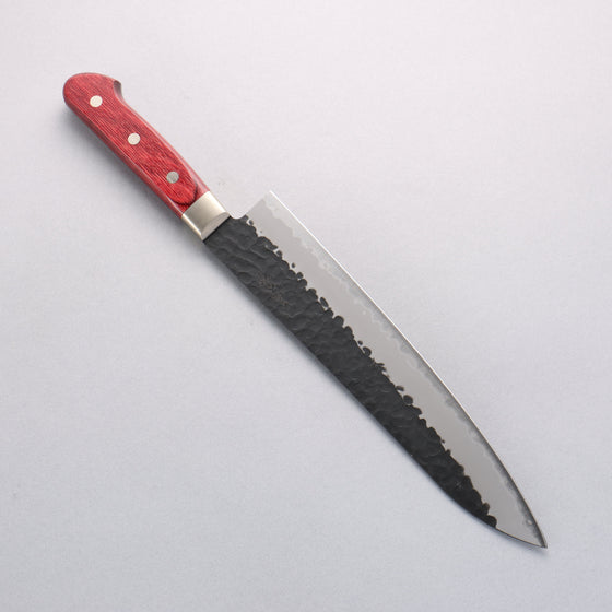 Seisuke Kurobeni Blue Super Hammered Kurouchi Gyuto 240mm Red Pakka wood Handle - Seisuke Knife