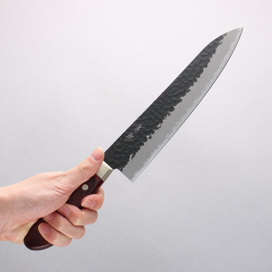 Seisuke Kurobeni Blue Super Hammered Kurouchi Gyuto 240mm Red Pakka wood Handle - Seisuke Knife