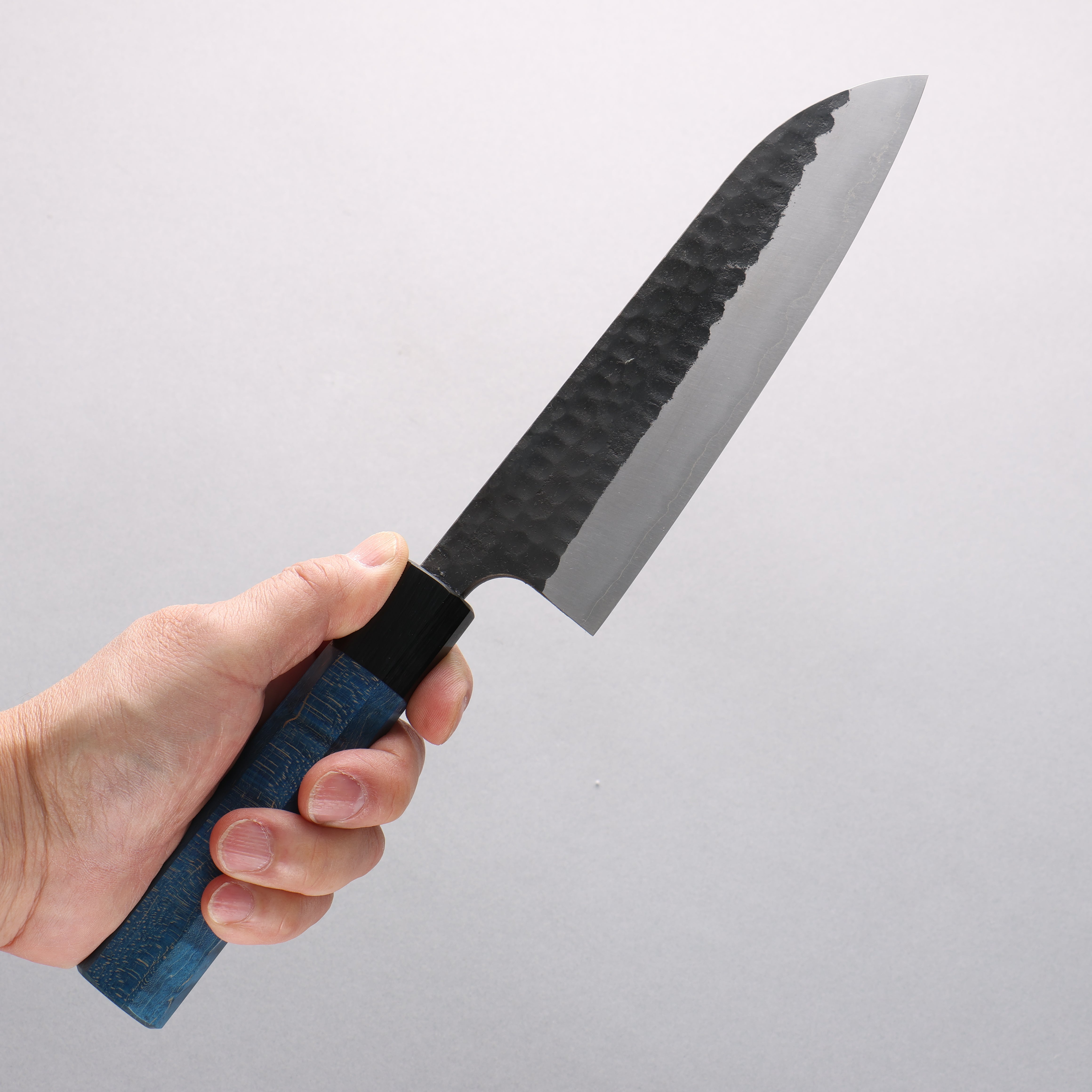 Anryu Blue Super Black Finished Santoku 165mm Blue Stabilized Wood Handle - Seisuke Knife