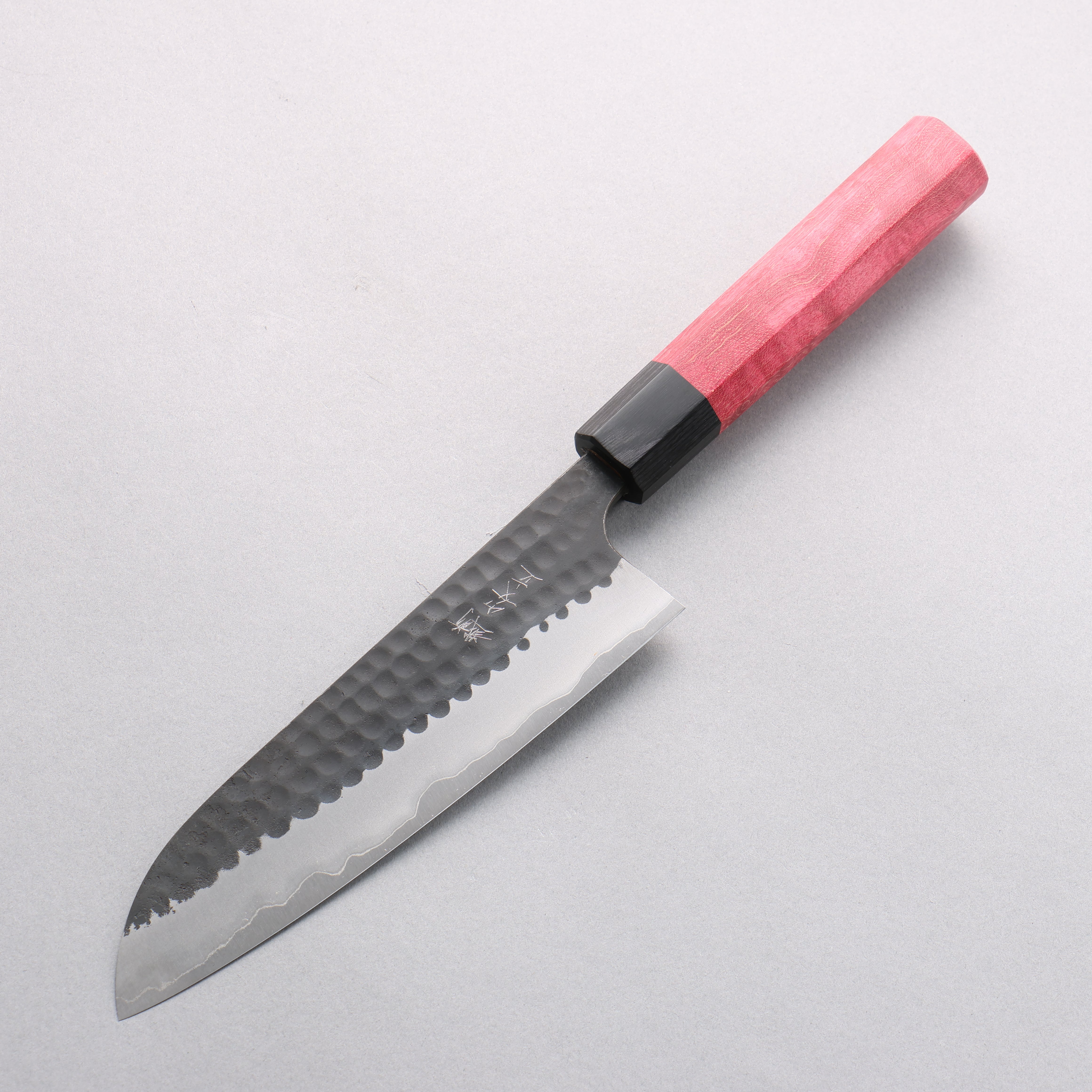 Anryu Blue Super Black Finished Santoku 165mm Red Stabilized Wood Handle - Seisuke Knife