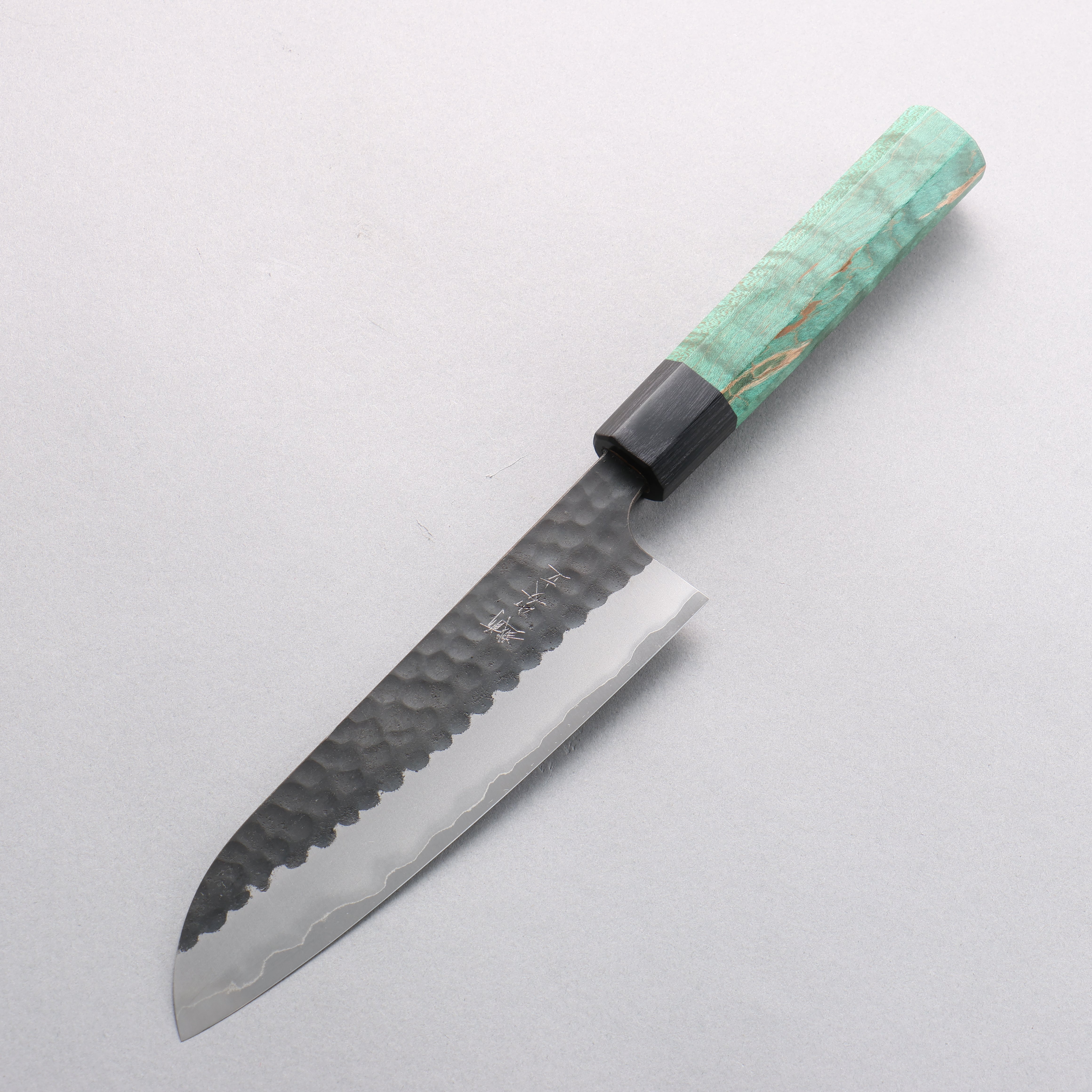 Anryu Blue Super Black Finished Santoku 165mm Green Stabilized Wood Handle - Seisuke Knife