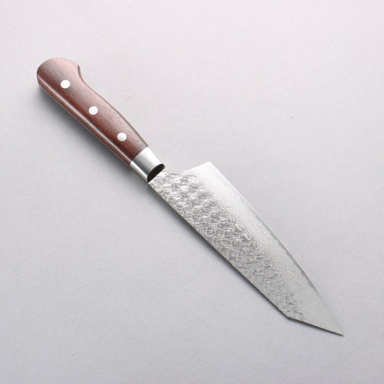 Sakai Takayuki SG2 Hammered Damascus Migaki Finished Kengata Santoku 160mm Rosewood Handle - Seisuke Knife