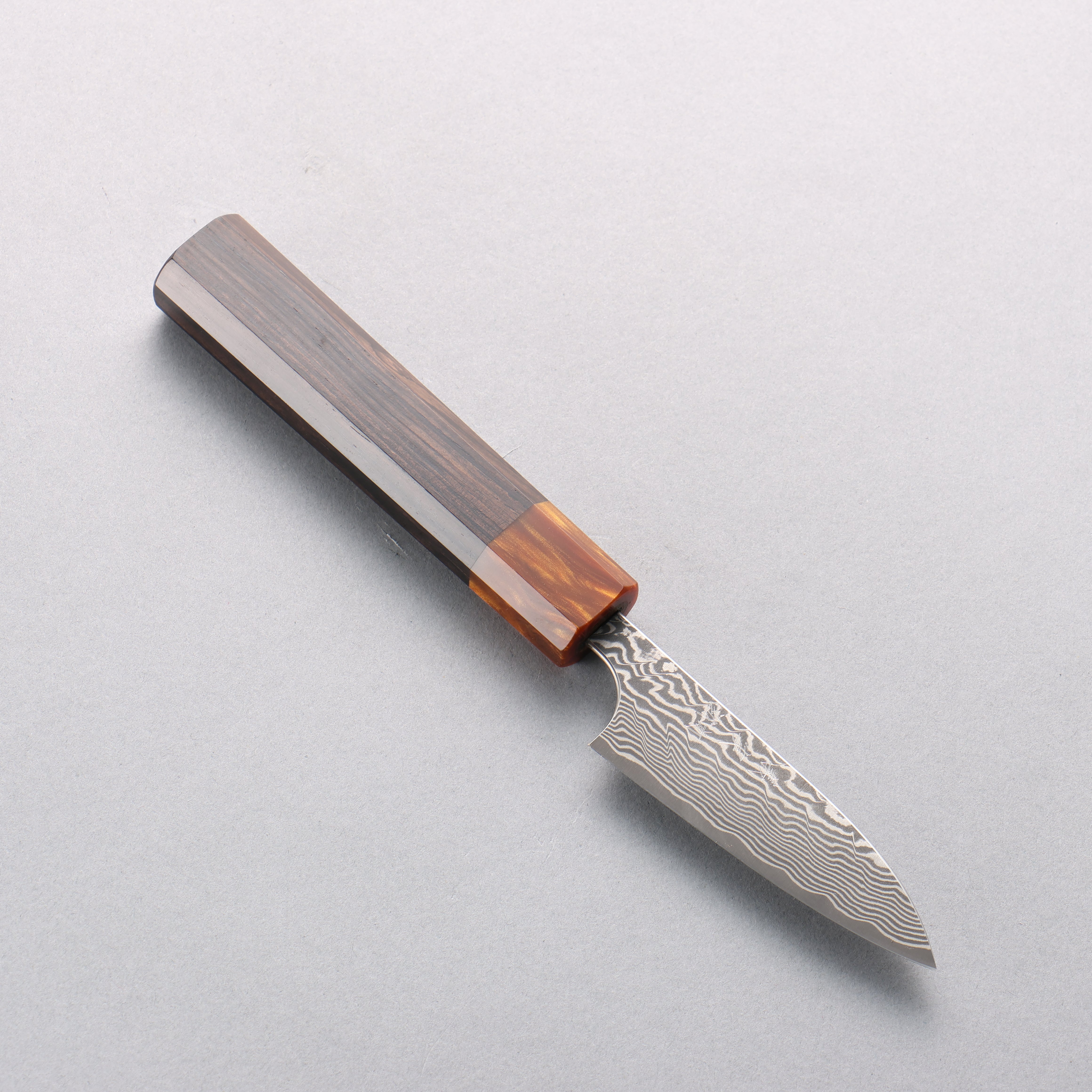 Yoshimi Kato SG2 Black Damascus Petty-Utility 75mm Ebony Wood & Orange Resin Handle - Seisuke Knife
