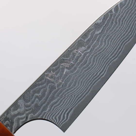 Yoshimi Kato SG2 Black Damascus Petty-Utility 75mm Ebony (ferrule: Orange Resin) Handle - Seisuke Knife