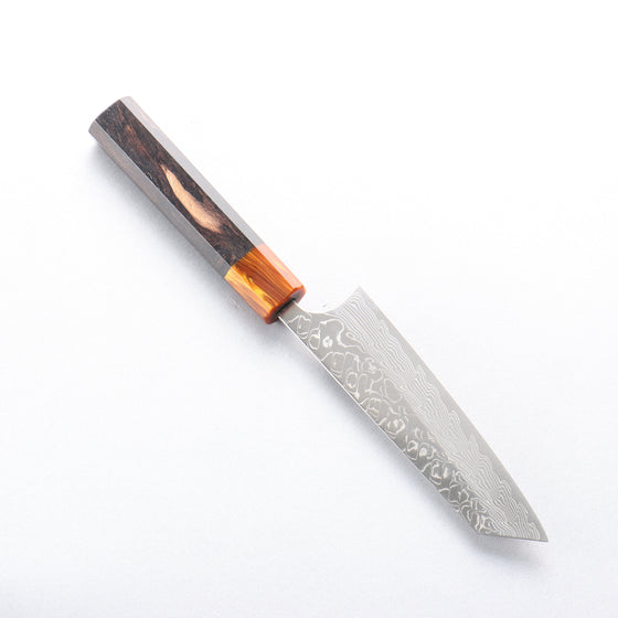 Yoshimi Kato SG2 Damascus Migaki Polish Finish Small Bunka 130mm Ebony (ferrule: Orange Resin) Handle - Seisuke Knife