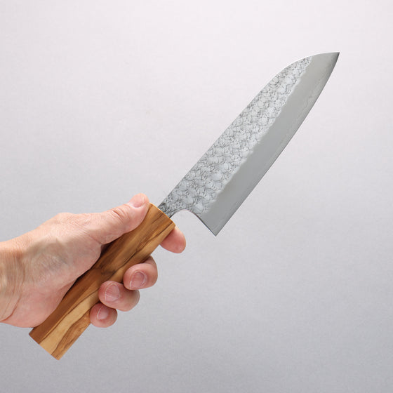 Yoshimi Kato Minamo SG2 Hammered Santoku 170mm Olive tree (V Shaped) Handle - Seisuke Knife