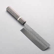  Yoshimi Kato SPG STRIX Wave Pattern Nakiri 165mm Gray Stablilized Wood (White Ring) Handle - Seisuke Knife