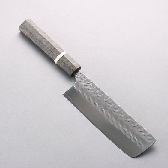 Yoshimi Kato SPG STRIX Wave Pattern Nakiri 165mm Gray Stablilized Wood (White Ring) Handle - Seisuke Knife