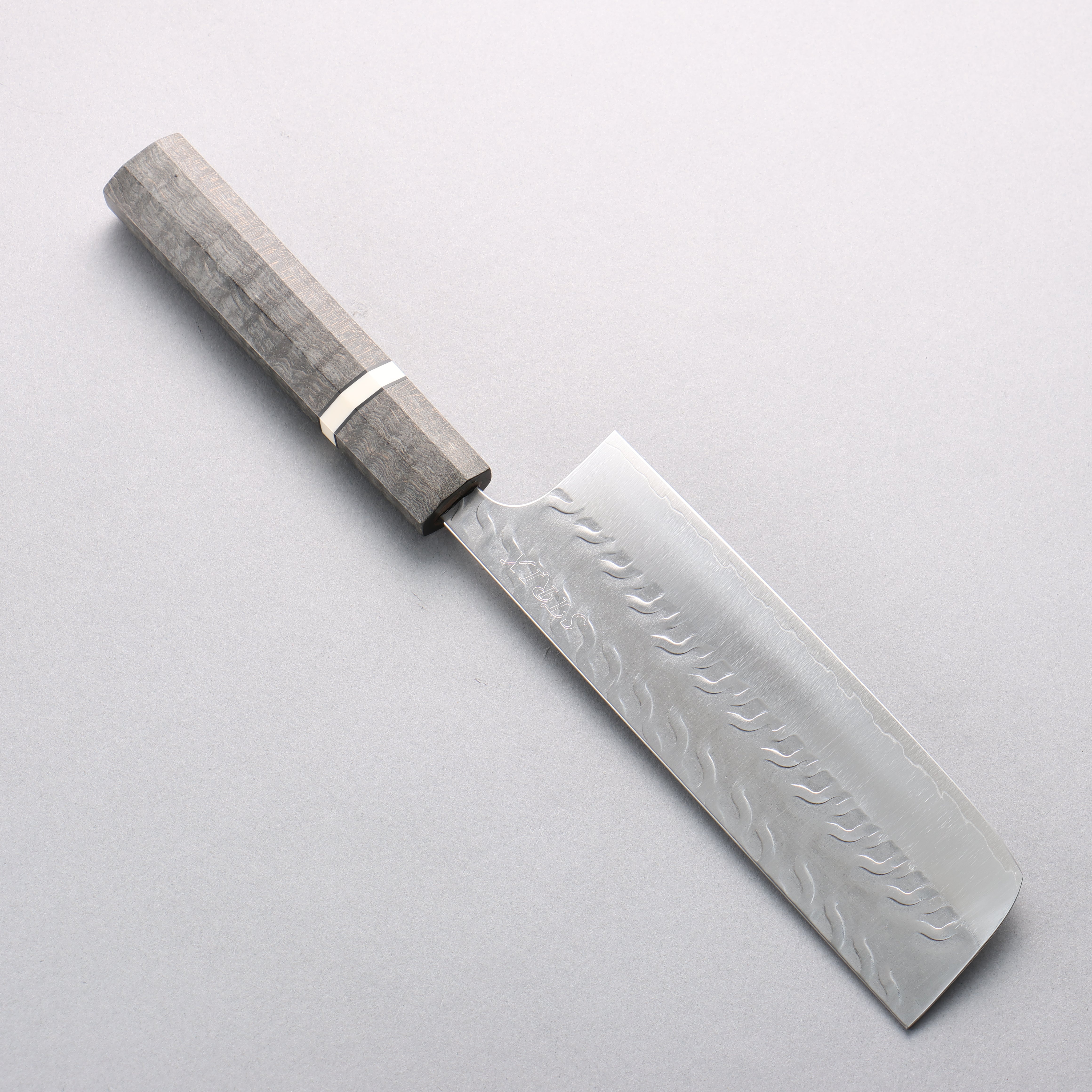 Yoshimi Kato SPG STRIX Wave Pattern Nakiri 165mm Gray Stablilized Wood (White Ring) Handle - Seisuke Knife