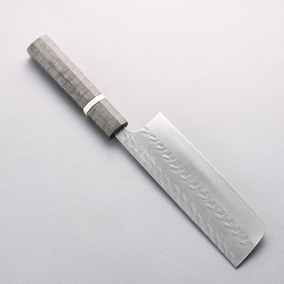 Yoshimi Kato SPG STRIX Wave Pattern Nakiri 165mm Gray Stablilized Wood (White Ring) Handle - Seisuke Knife