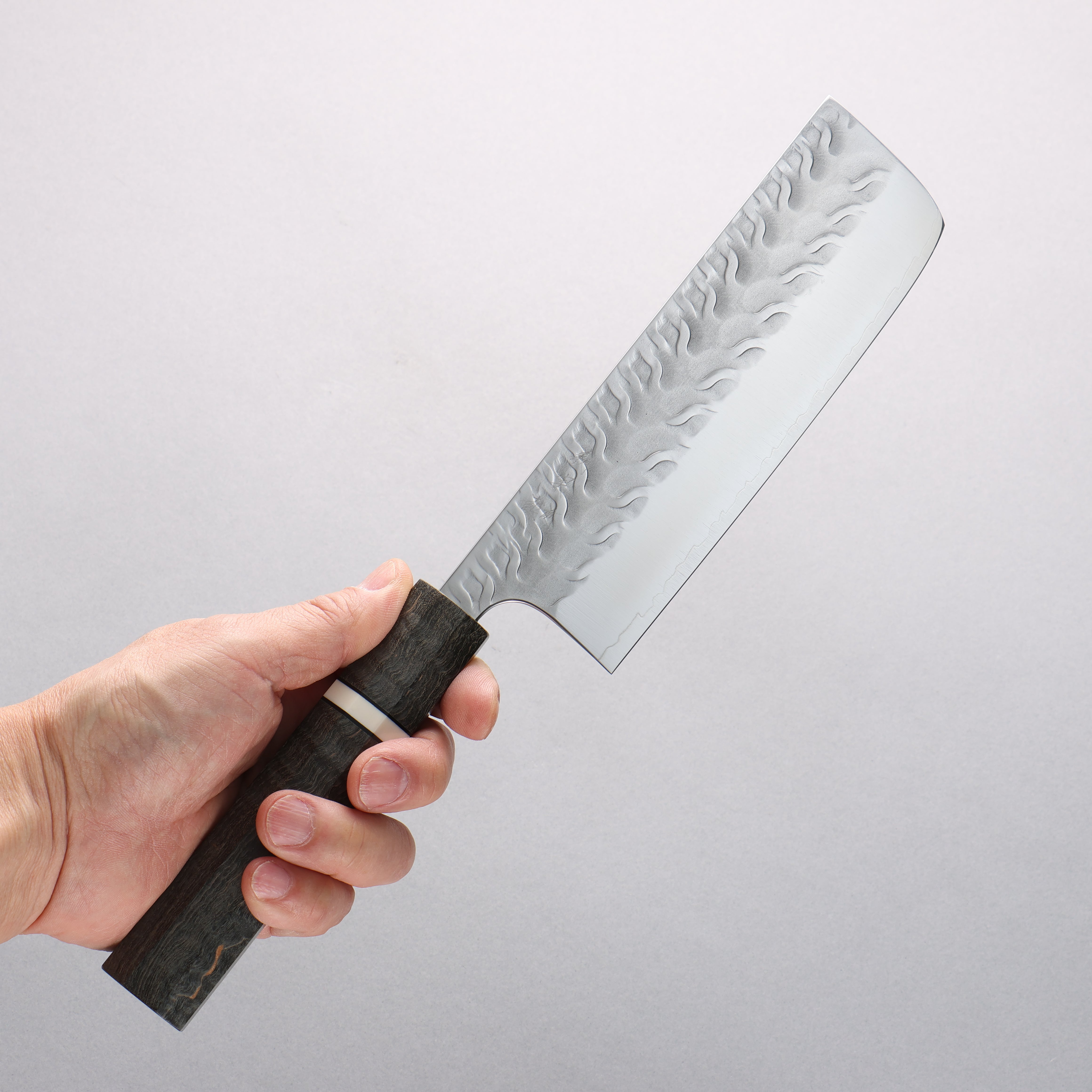 Yoshimi Kato SPG STRIX Wave Pattern Nakiri 165mm Gray Stablilized Wood (White Ring) Handle - Seisuke Knife