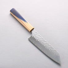  Yoshimi Kato SPG STRIX Hammered (V) Bunka 170mm Olive Tree and Blue Resin Handle - Seisuke Knife