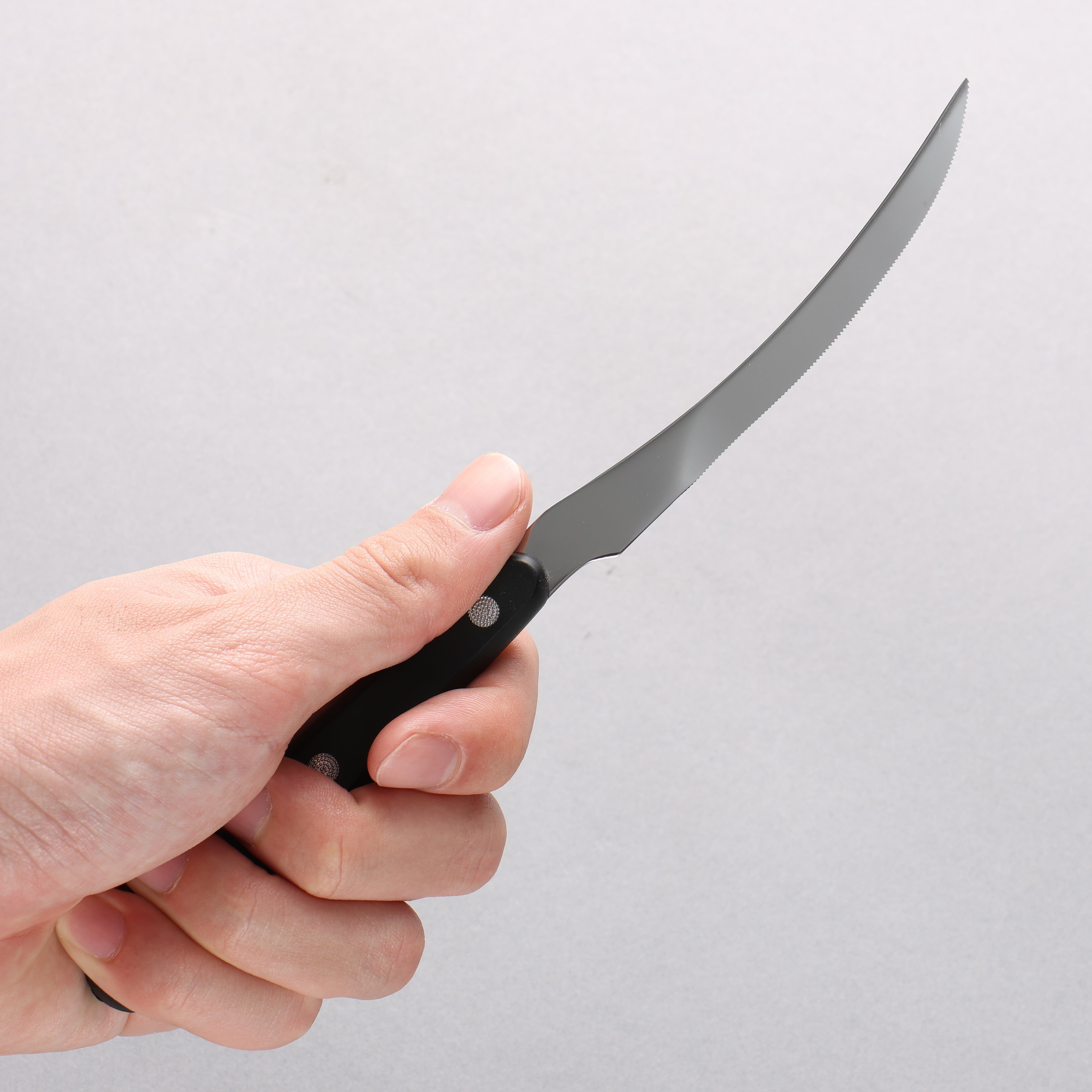 Kanetsune Stainless Steel Tomato Slicer 110mm Black Plastic Handle - Seisuke Knife