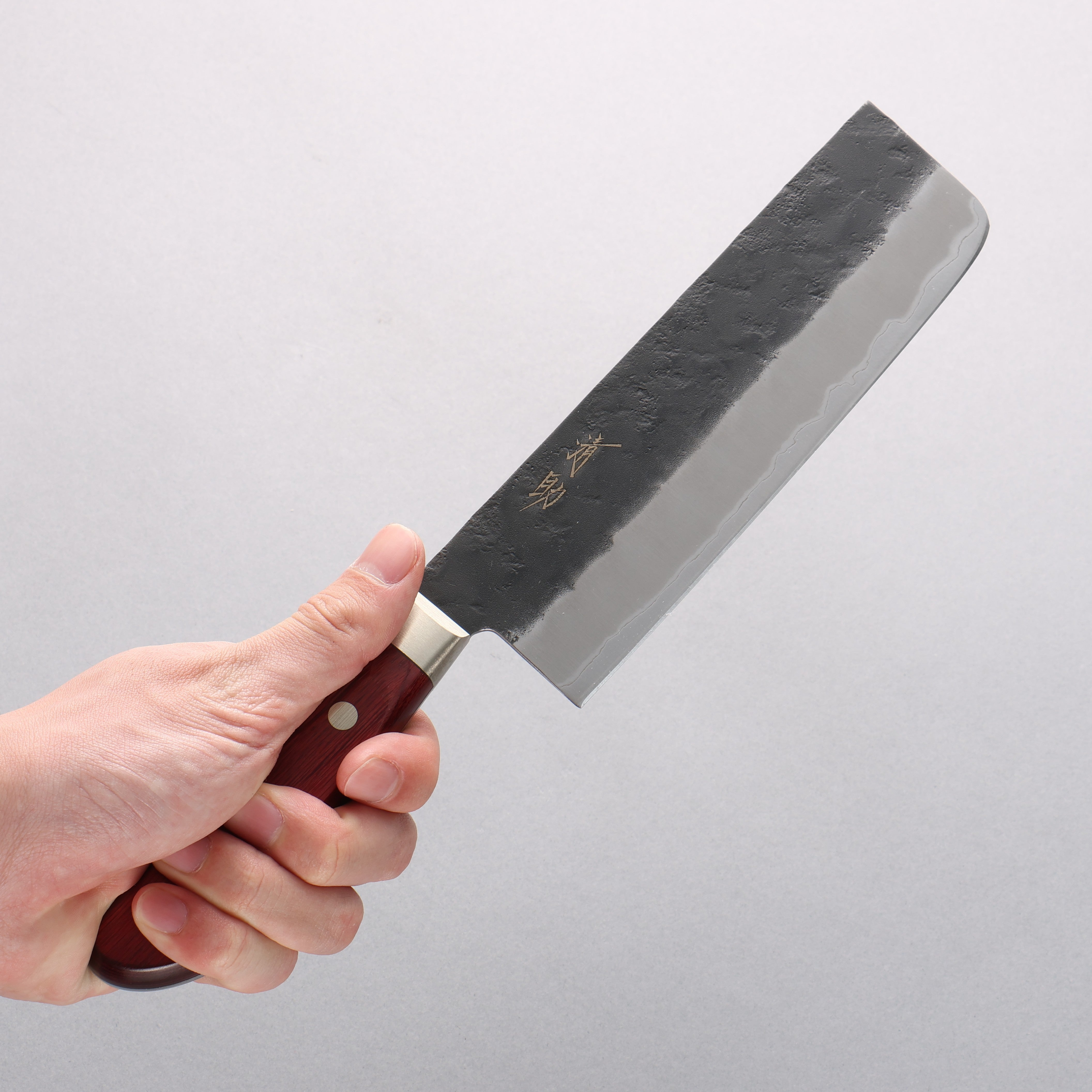 Seisuke Kuronashi Blue Super Nashiji Kurouchi Nakiri 165mm Red Pakka wood Handle - Seisuke Knife