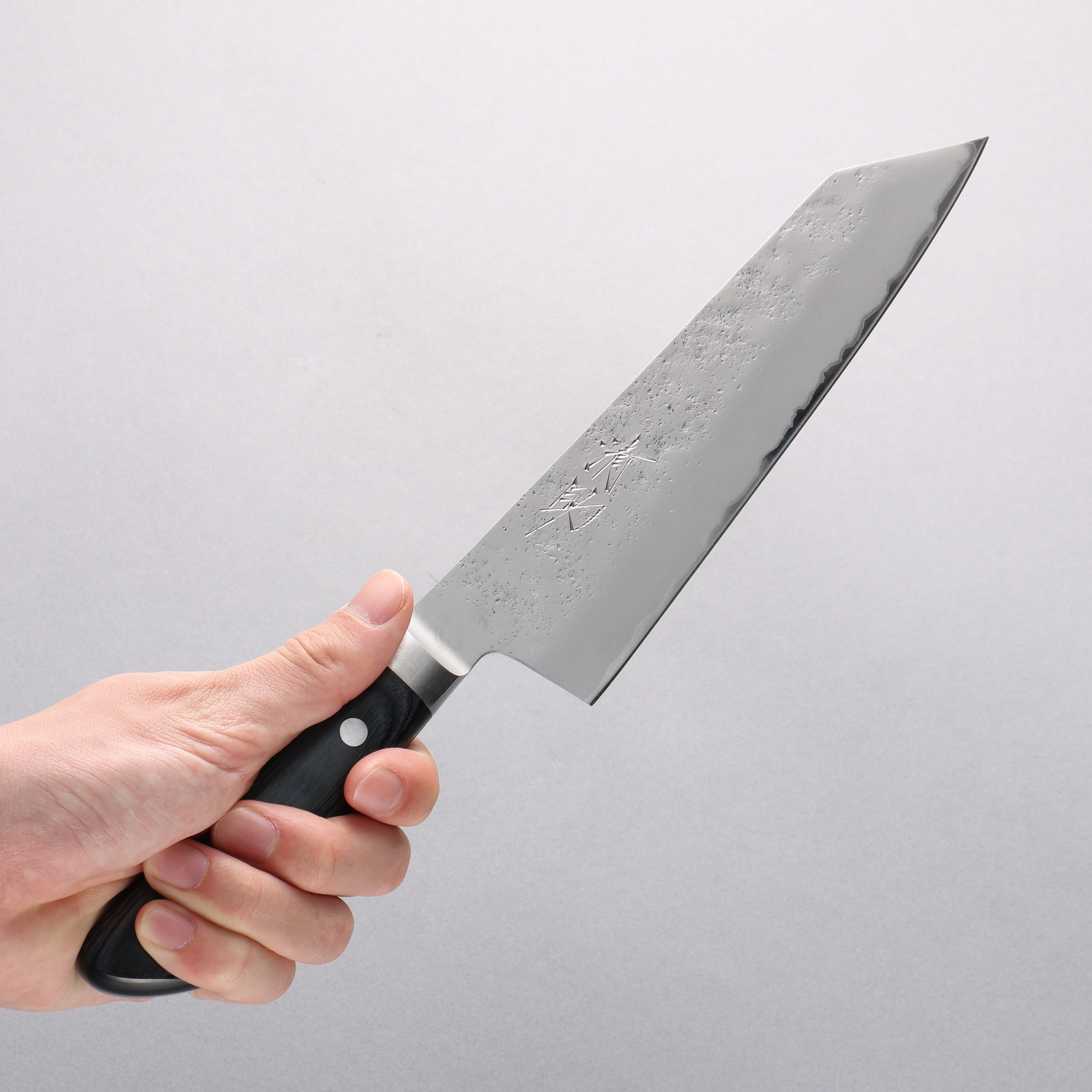 Seisuke Blue Steel No.2 Nashiji Kiritsuke Santoku & Kiritsuke Petty Navy Blue Pakkawood Handle - Seisuke Knife