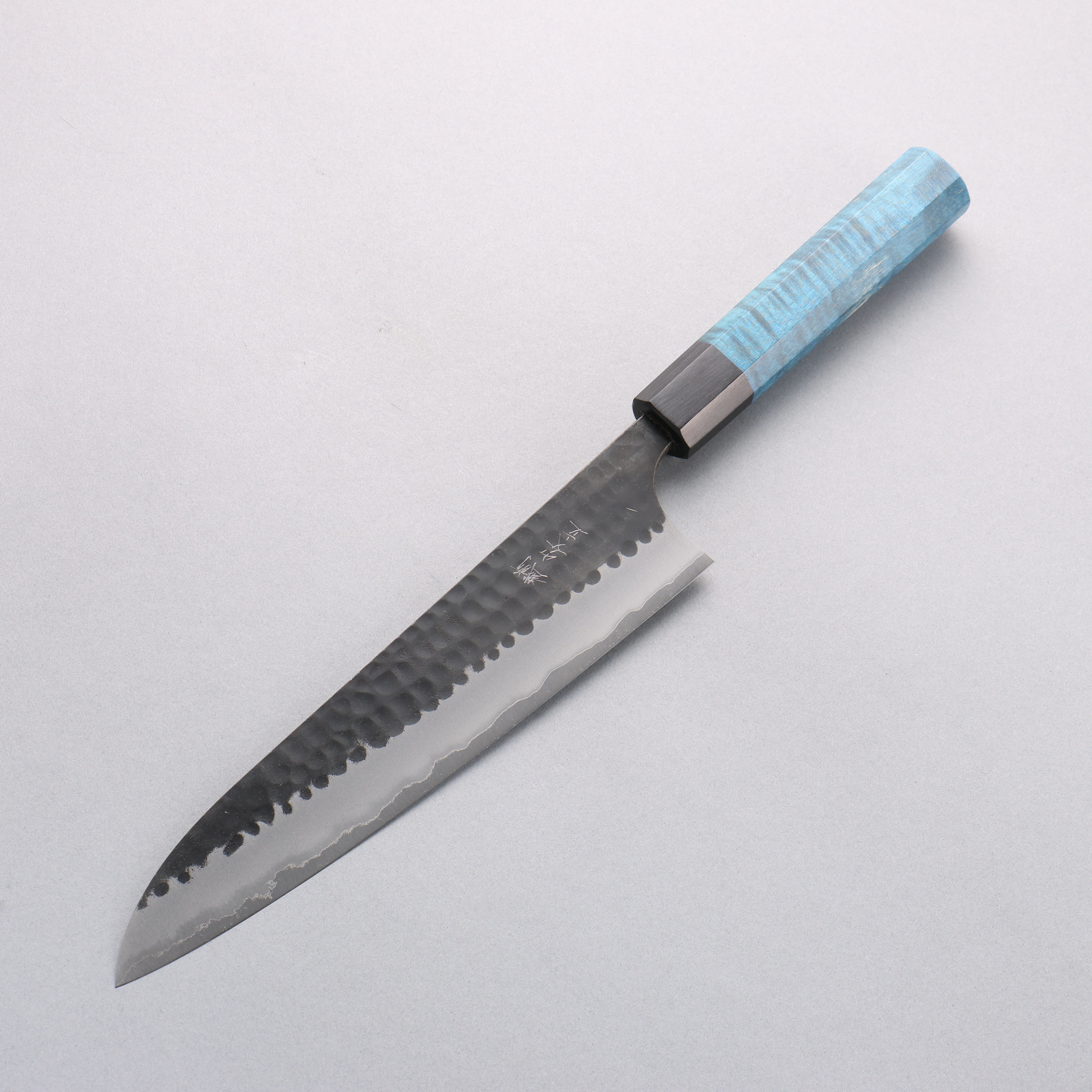 Anryu Blue Super Black Finished Gyuto 210mm Blue Stabilized Wood Handle - Seisuke Knife