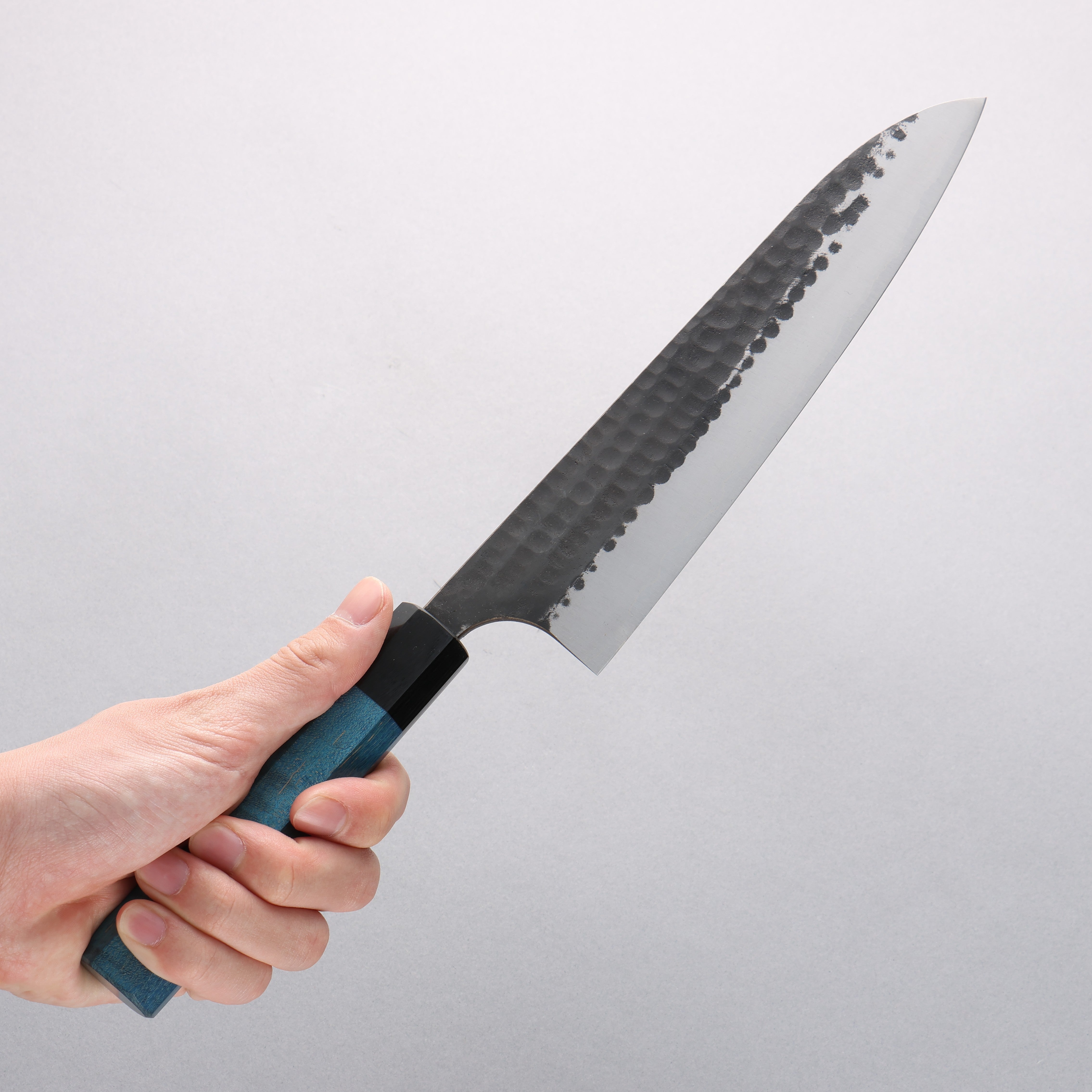 Anryu Blue Super Black Finished Gyuto 210mm Blue Stabilized Wood Handle - Seisuke Knife