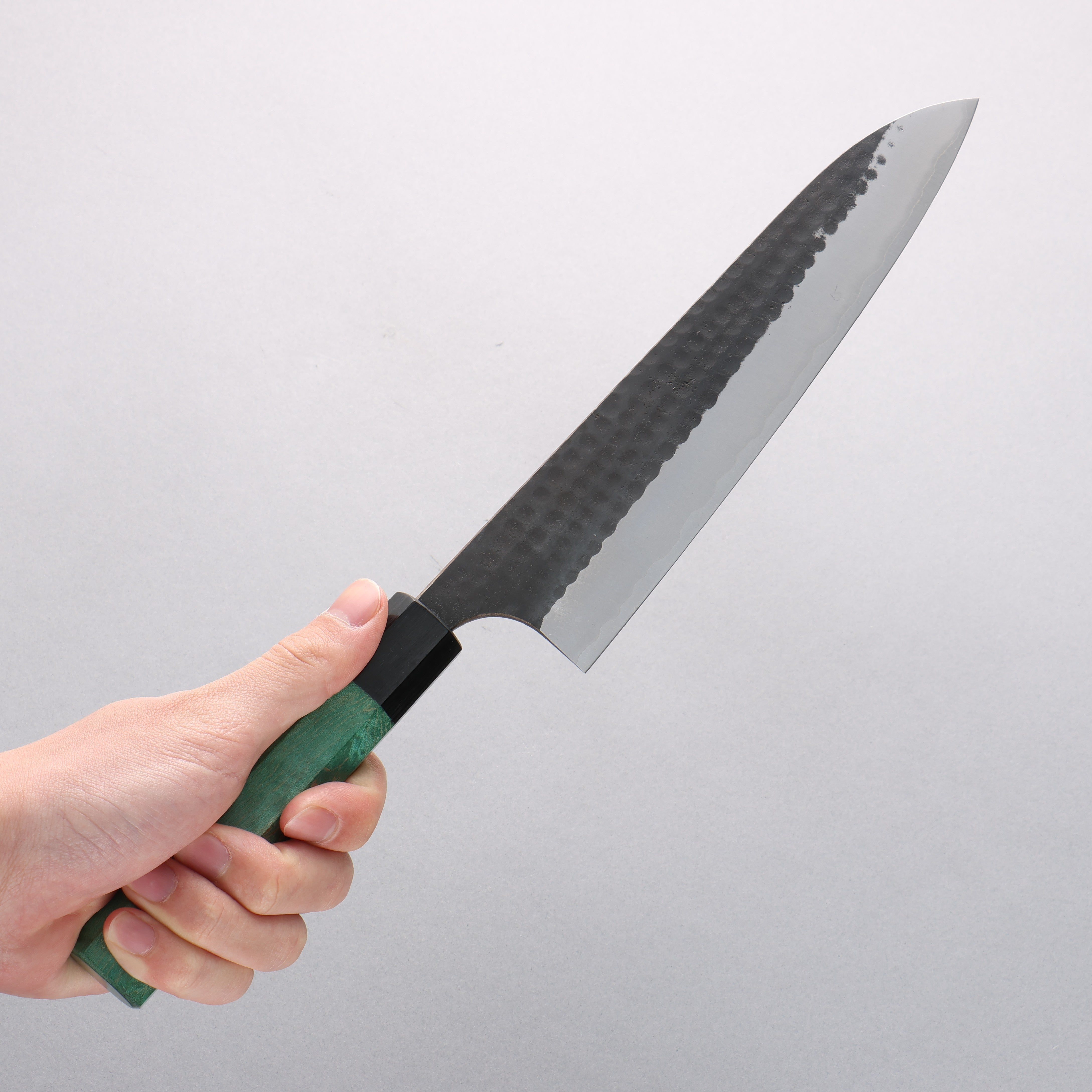 Anryu Blue Super Kurouchi Gyuto 210mm Green Stabilized Wood Handle - Seisuke Knife