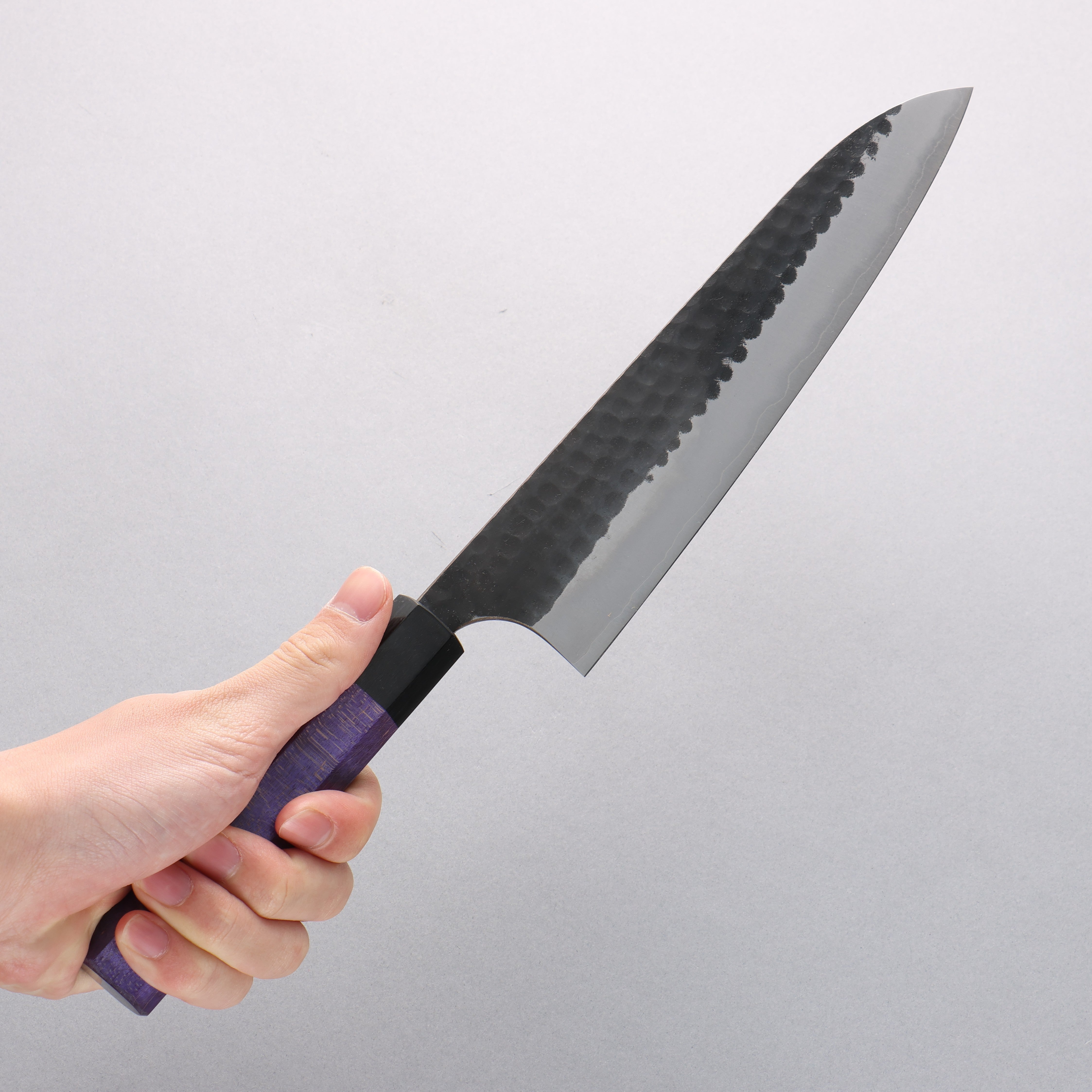Anryu Blue Super Kurouchi Gyuto 210mm Purple Stabilized Wood Handle - Seisuke Knife