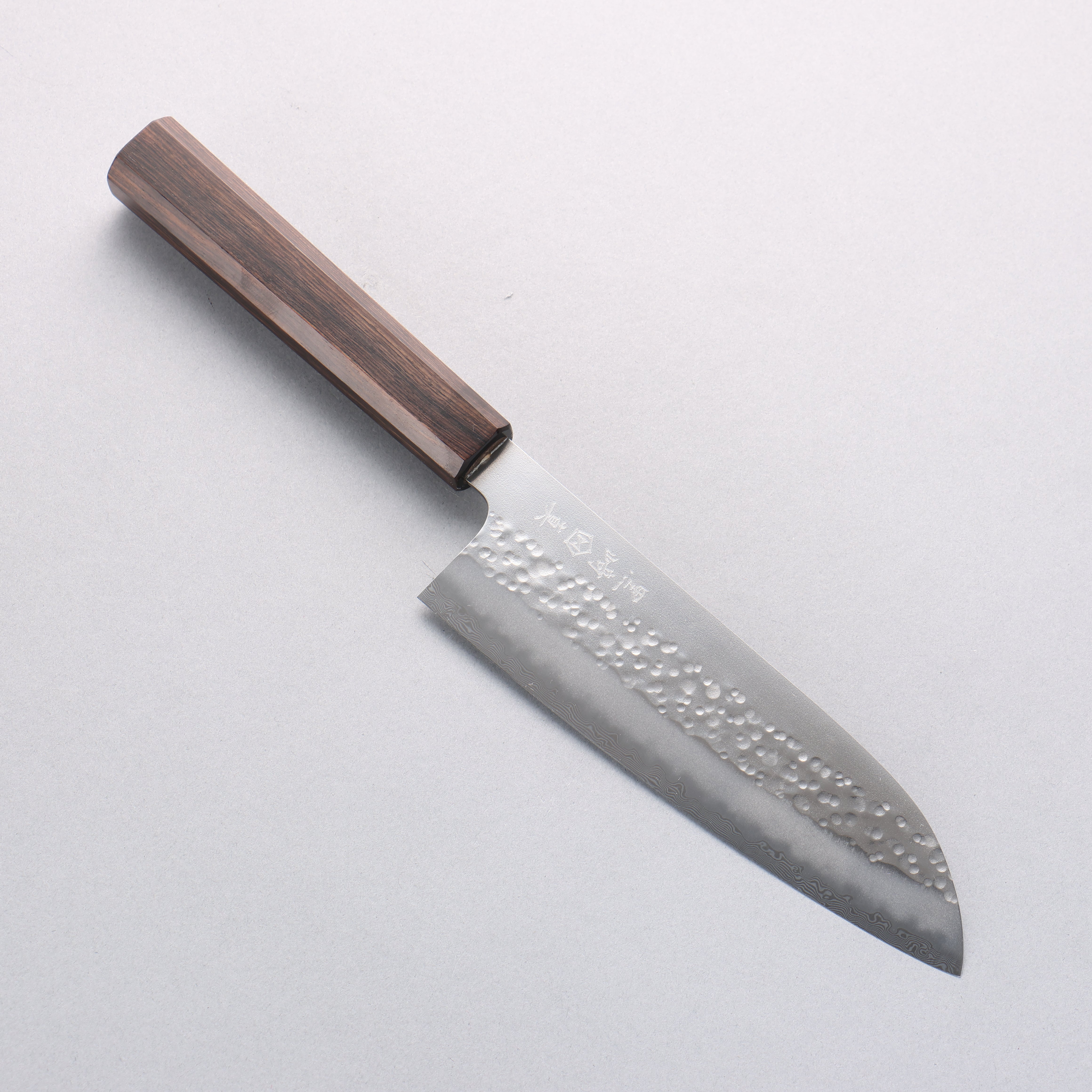 Makoto Kurosaki Coreless VG2/VG10 Half-Hammered Santoku 165mm Ebony Wood Handle - Seisuke Knife