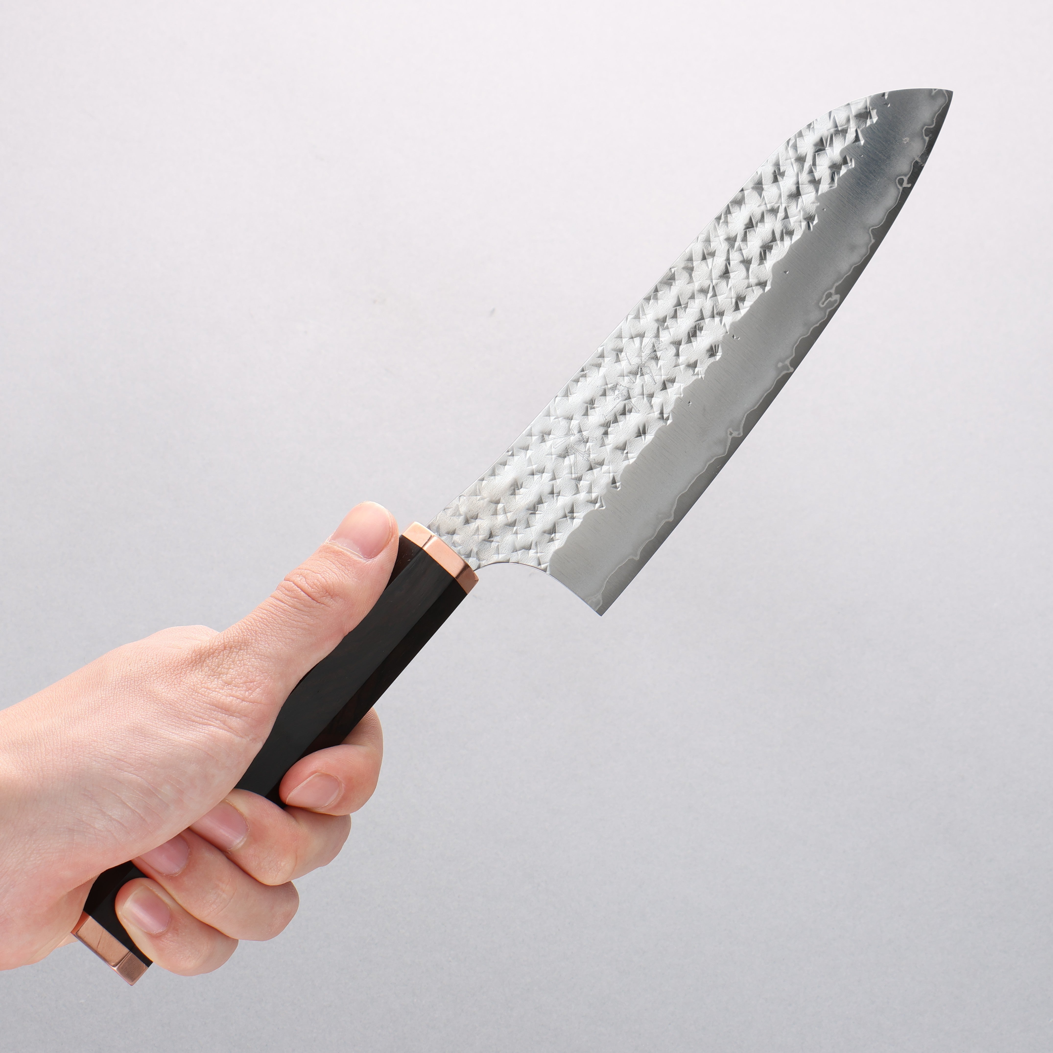 Yu Kurosaki Senko Ryu SG2 Hammered Santoku 170mm Ebony (Copper Ferrule and End Cap) Handle - Seisuke Knife