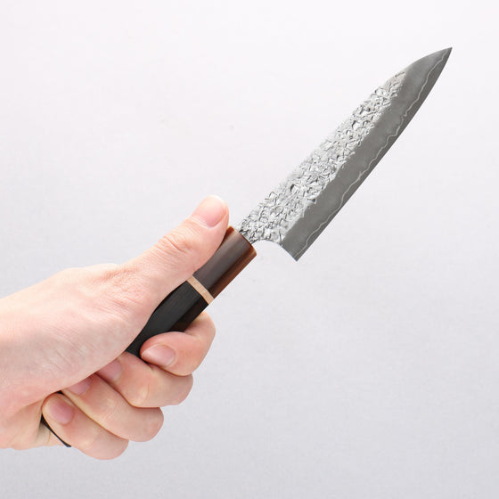Yu Kurosaki Shizuku SG2 Hammered Petty-Utility 120mm Ebony Wood (ferrule: Marbled Water Buffalo Horn) Handle - Seisuke Knife