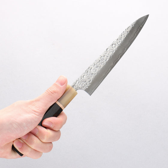 Yu Kurosaki Shizuku SG2 Hammered Petty-Utility 150mm Ebony Wood (ferrule: Marbled Water Buffalo Horn) Handle - Seisuke Knife