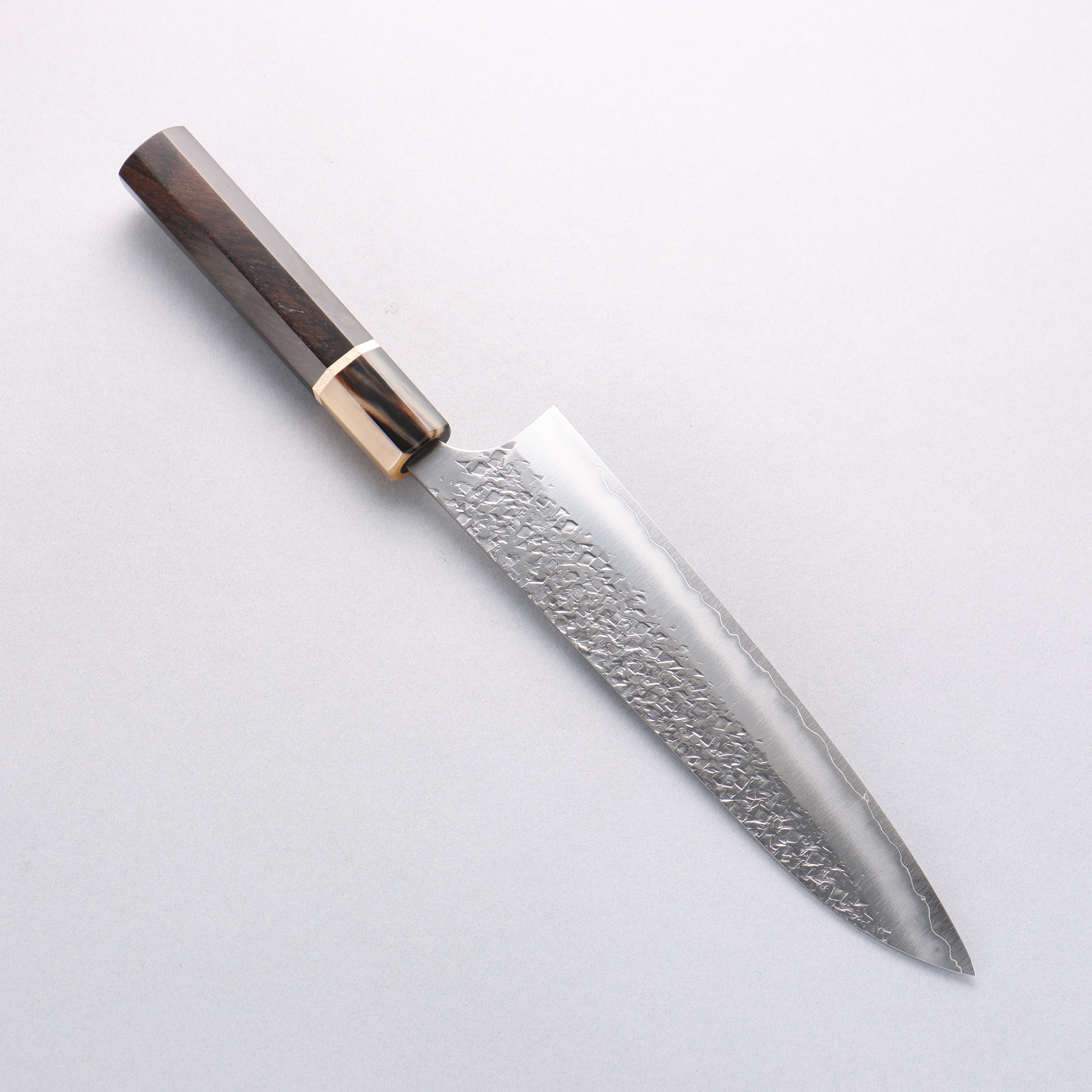 Yu Kurosaki Shizuku SG2 Hammered Gyuto 210mm Ebony Wood (ferrule: Marbled Water Buffalo Horn) Handle - Seisuke Knife
