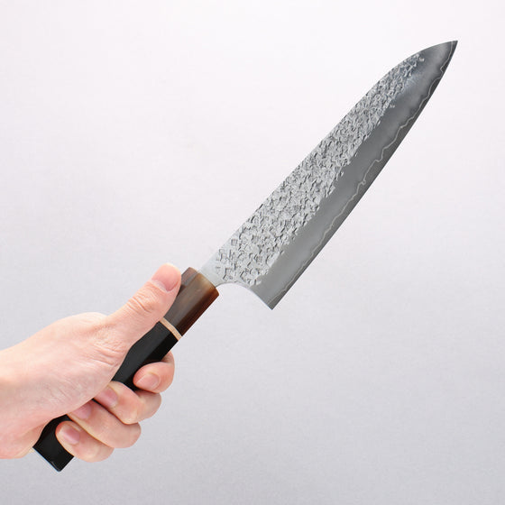 Yu Kurosaki Shizuku SG2 Hammered Gyuto 210mm Ebony Wood (ferrule: Marbled Water Buffalo Horn) Handle - Seisuke Knife