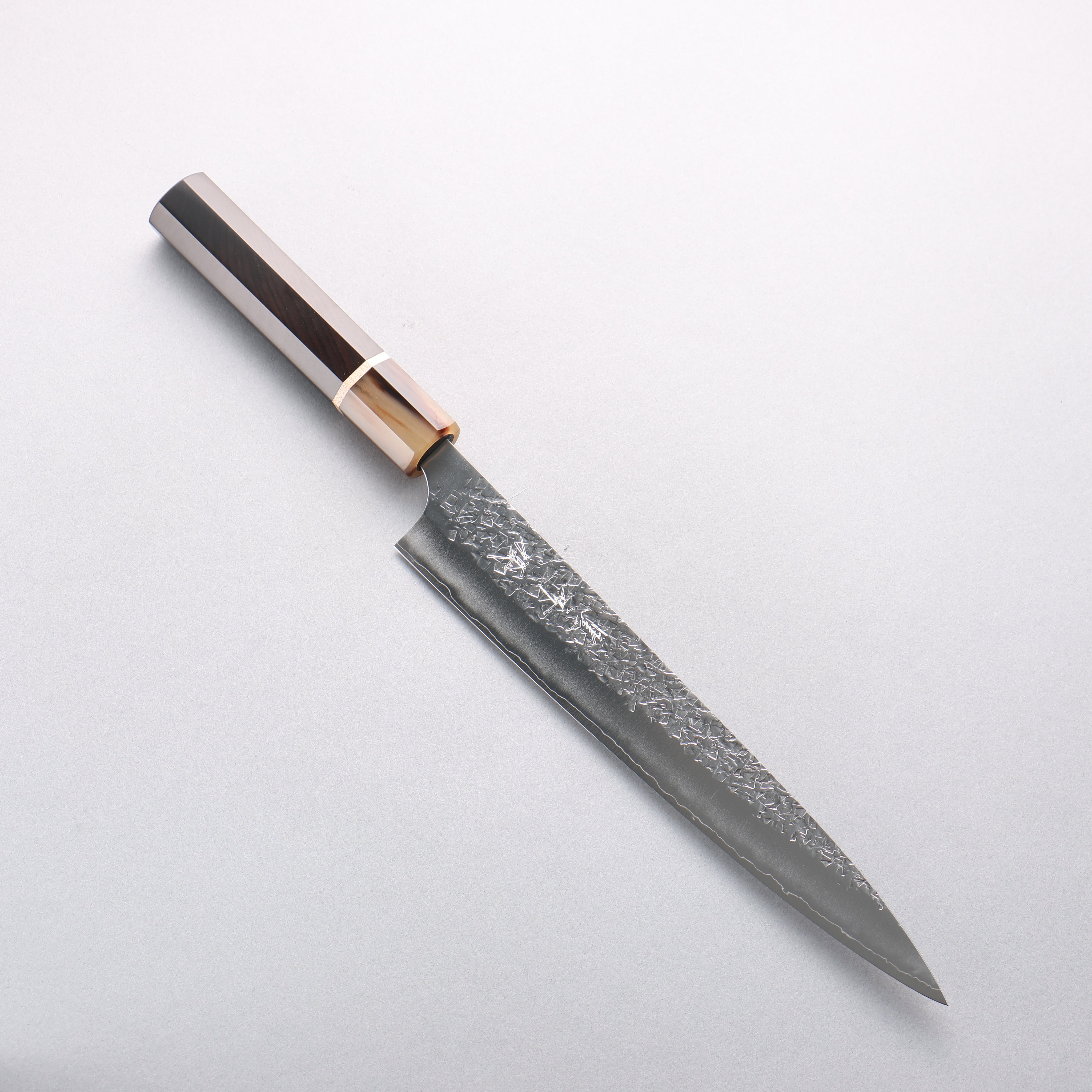 Yu Kurosaki Shizuku SG2 Hammered Sujihiki 240mm Ebony Wood (ferrule: Marbled Water Buffalo Horn) Handle - Seisuke Knife