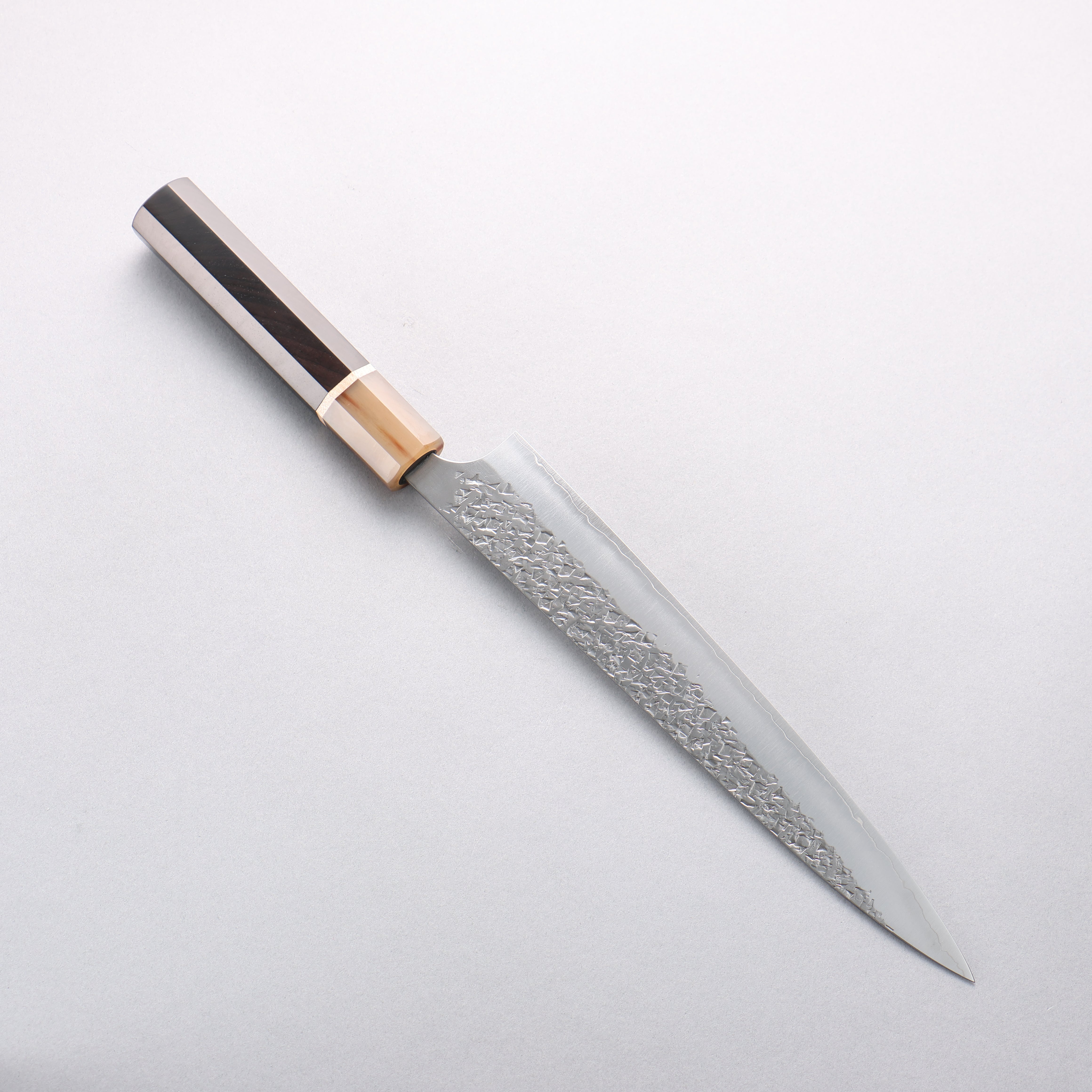 Yu Kurosaki Shizuku SG2 Hammered Sujihiki 240mm Ebony Wood (ferrule: Marbled Water Buffalo Horn) Handle - Seisuke Knife