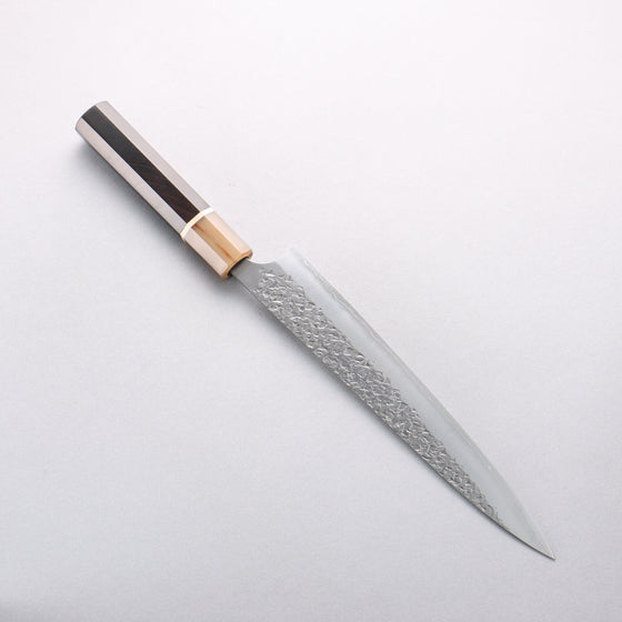 Yu Kurosaki Shizuku SG2 Hammered Sujihiki 240mm Ebony Wood (ferrule: Marbled Water Buffalo Horn) Handle - Seisuke Knife