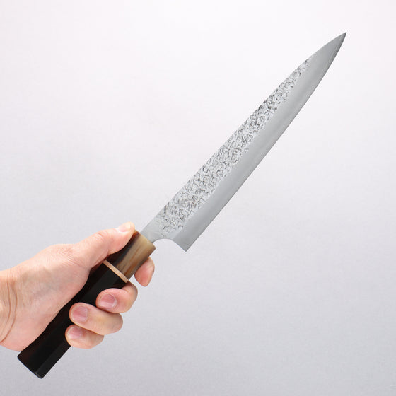 Yu Kurosaki Shizuku SG2 Hammered Sujihiki 240mm Ebony Wood (ferrule: Marbled Water Buffalo Horn) Handle - Seisuke Knife