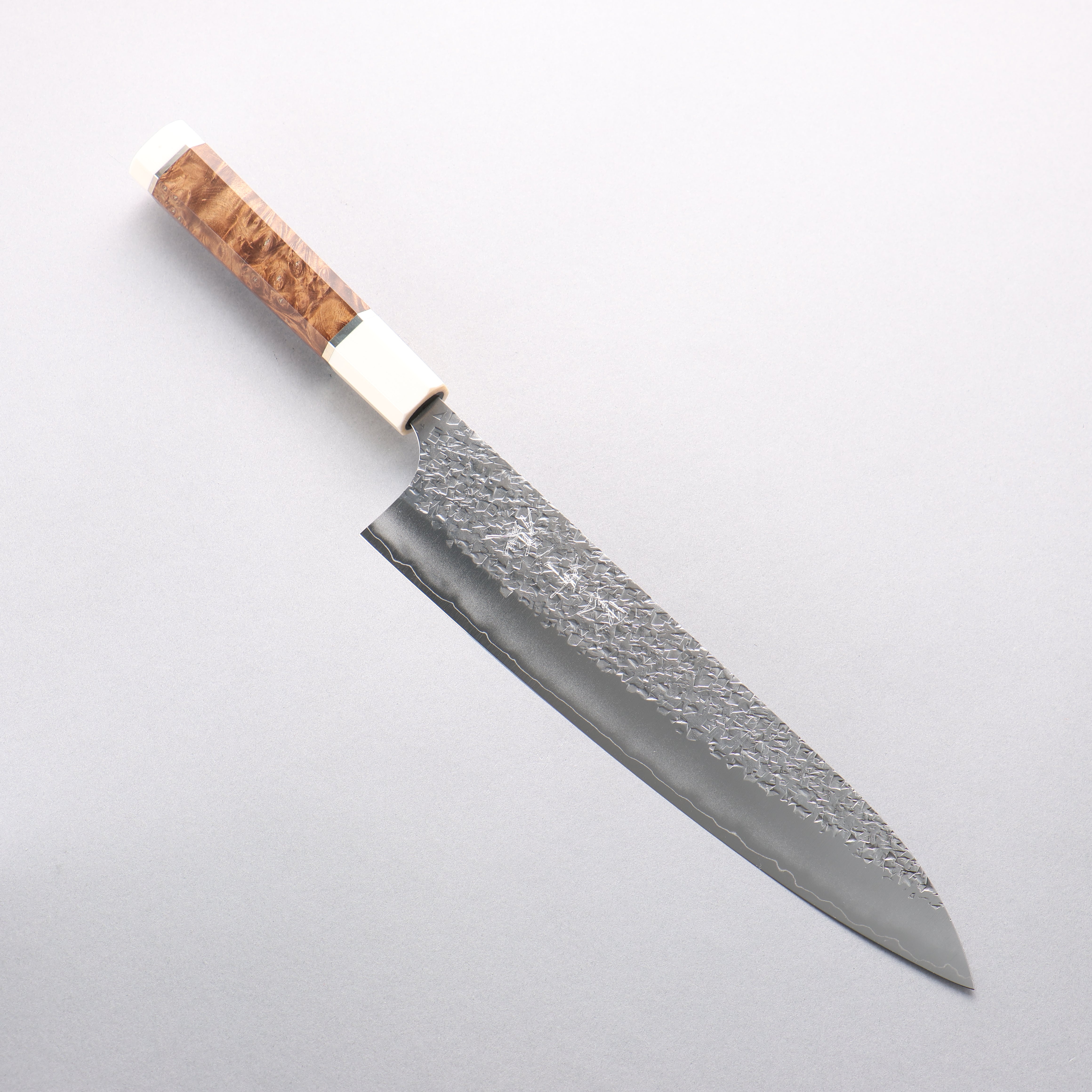 Yu Kurosaki Shizuku SG2 Hammered Gyuto 240mm Chinese Quince (White Ferrule and End Cap) Handle - Seisuke Knife