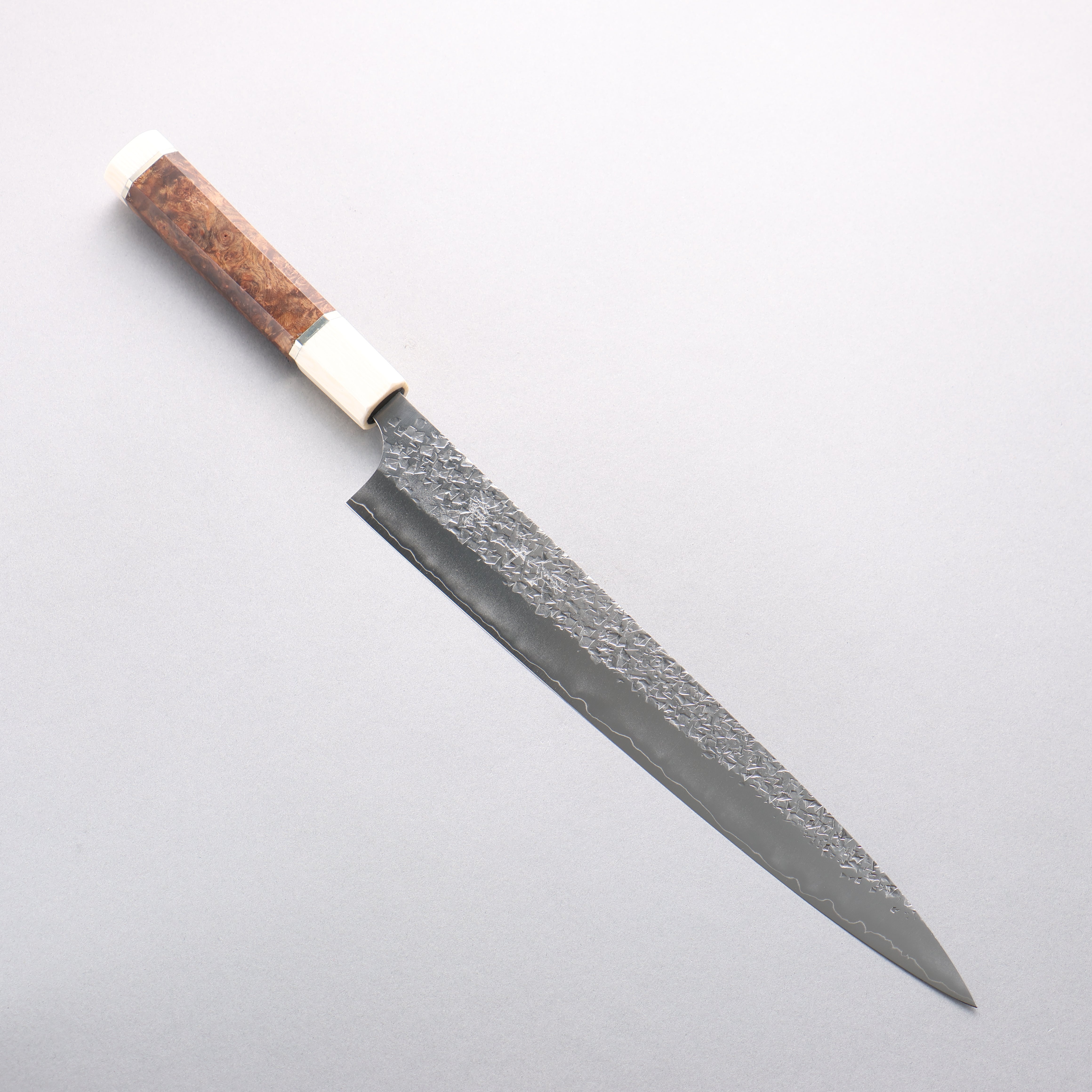 Yu Kurosaki Shizuku SG2 Hammered Sujihiki 270mm Chinese Quince (White Ferrule and End Cap) Handle - Seisuke Knife