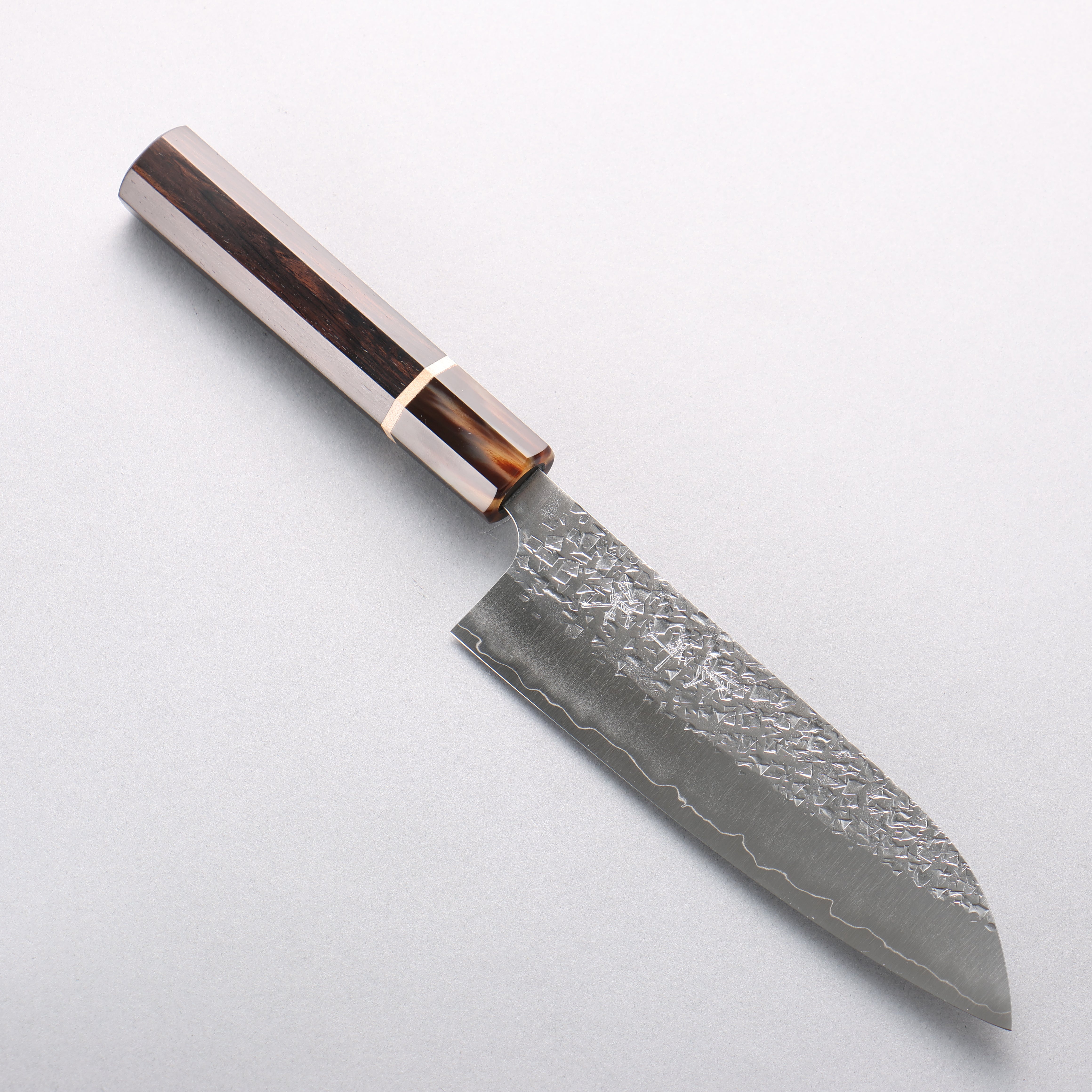 Yu Kurosaki Shizuku SG2 Hammered Santoku 170mm Ebony Wood (ferrule: Marbled Water Buffalo Horn) Handle - Seisuke Knife