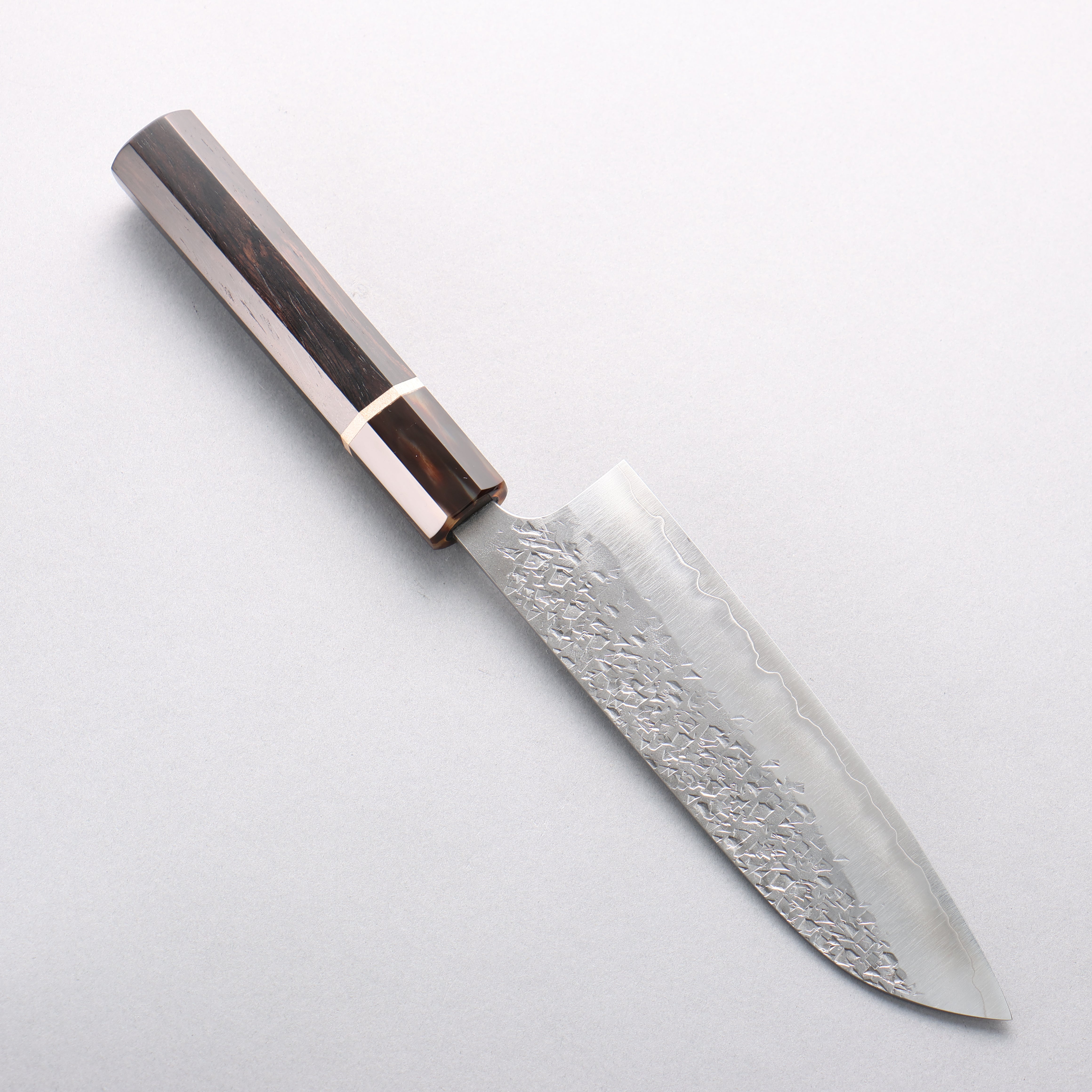 Yu Kurosaki Shizuku SG2 Hammered Santoku 170mm Ebony Wood (ferrule: Marbled Water Buffalo Horn) Handle - Seisuke Knife