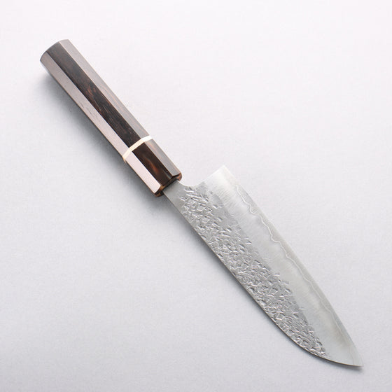 Yu Kurosaki Shizuku SG2 Hammered Santoku 170mm Ebony Wood (ferrule: Marbled Water Buffalo Horn) Handle - Seisuke Knife